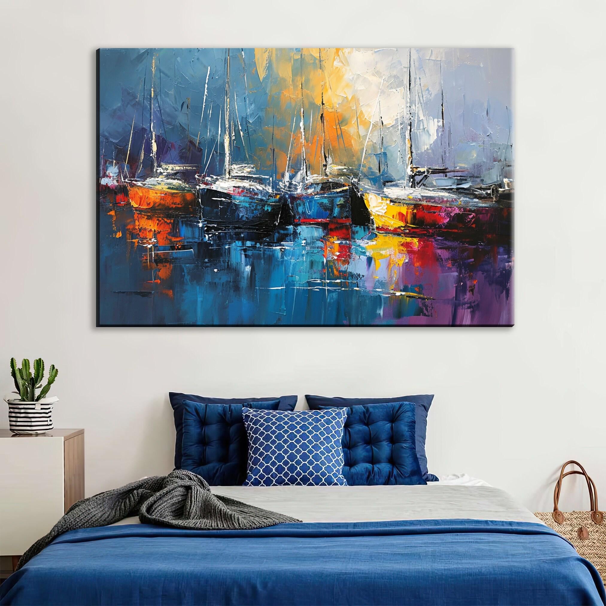 Sailboat Harbor Art - Large Canvas Sailboat Print | Nautical Decor Art, Coastal Home Decor
