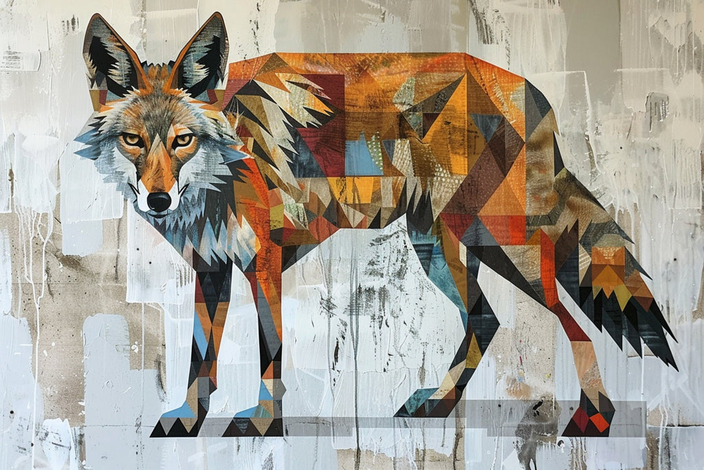 Modern Coyote Art | Large Canvas Art with Expressive Brush Strokes – UV Coated, Ready to Hang