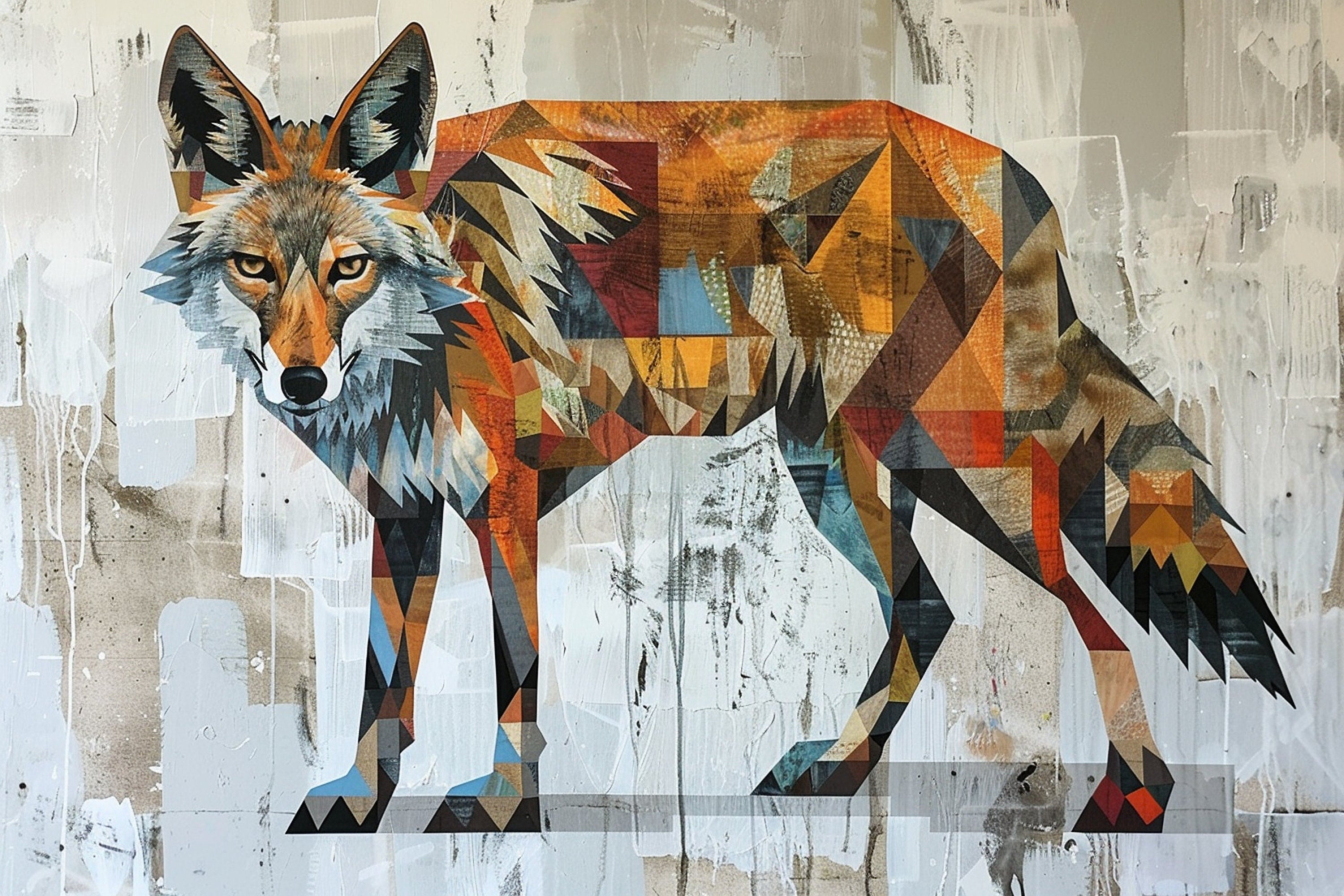 Modern Coyote Art | Large Canvas Art with Expressive Brush Strokes – UV Coated, Ready to Hang