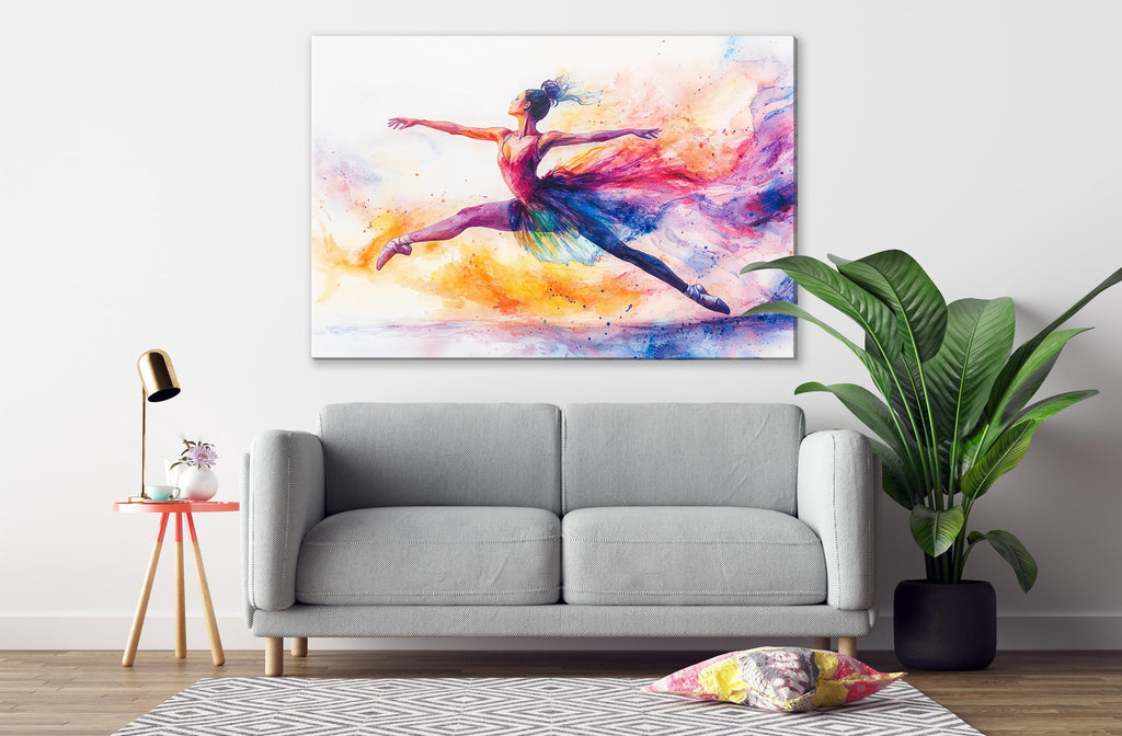 Ballet Dancer in Motion Ink Watercolor Art, Giclee Print on Canvas, Artist Paper, Framed or Unframed, Available in Extra Large Sizes