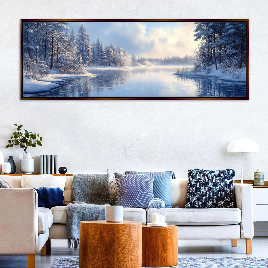 a living room with a couch and a painting on the wall