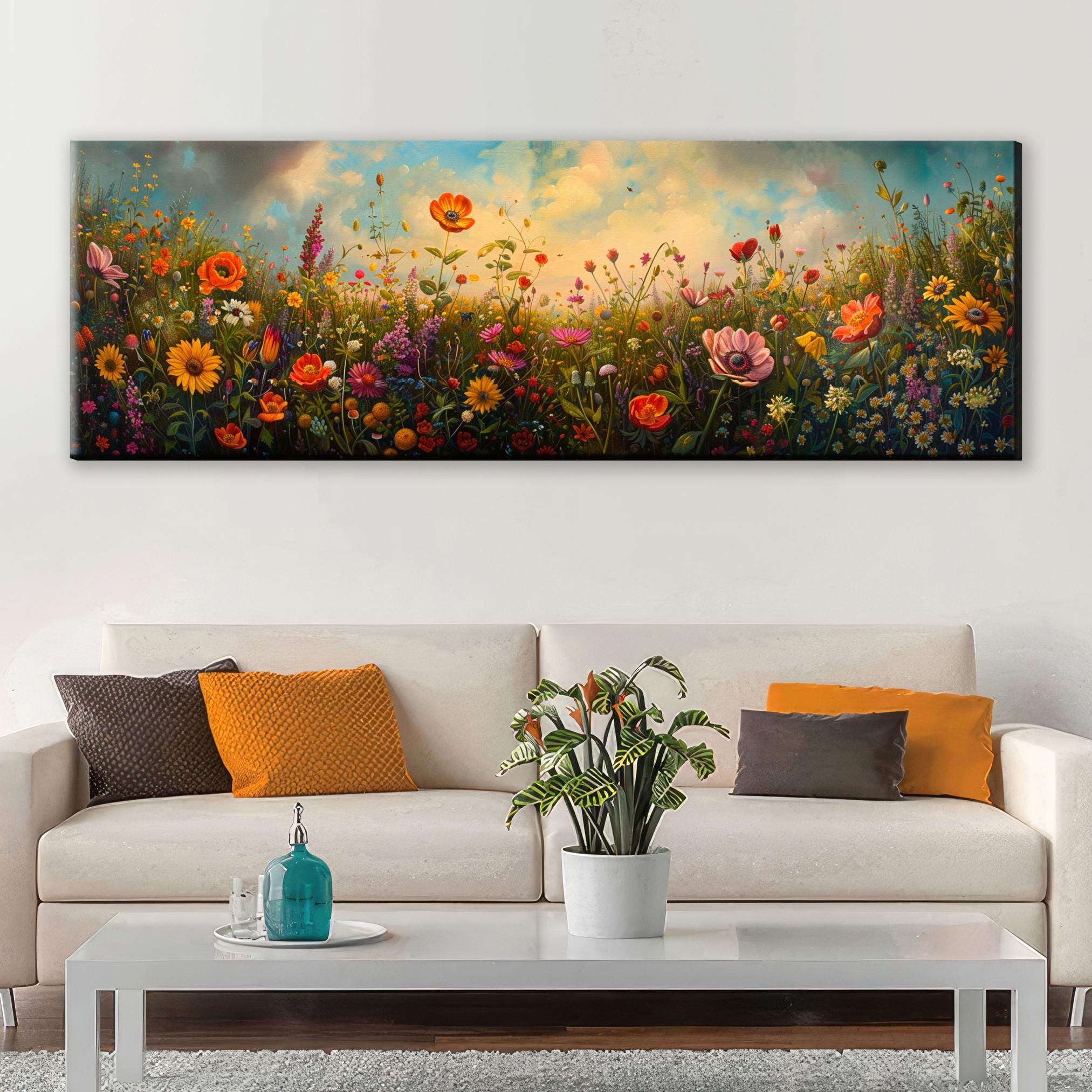 Wildflower Panoramic Canvas – Extra Large Boho Wall Art | Gallery Wrapped, Ready to Hang