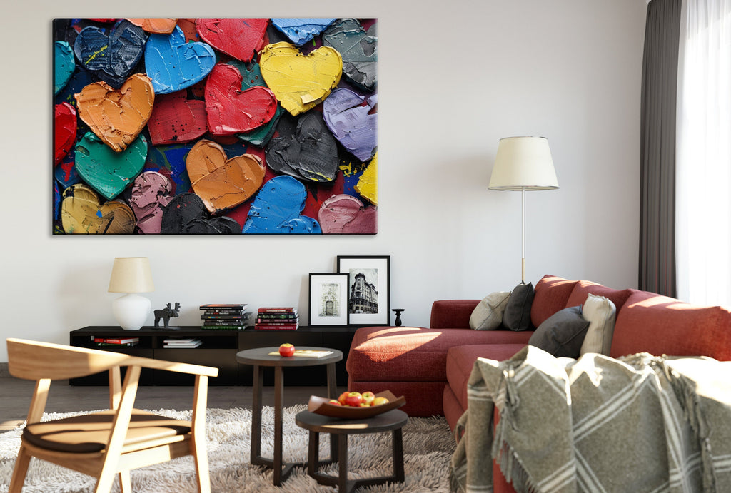Painted Hearts Wall Art – Large Canvas Prints | Vibrant Love Painting on Gallery Wrapped Canvas