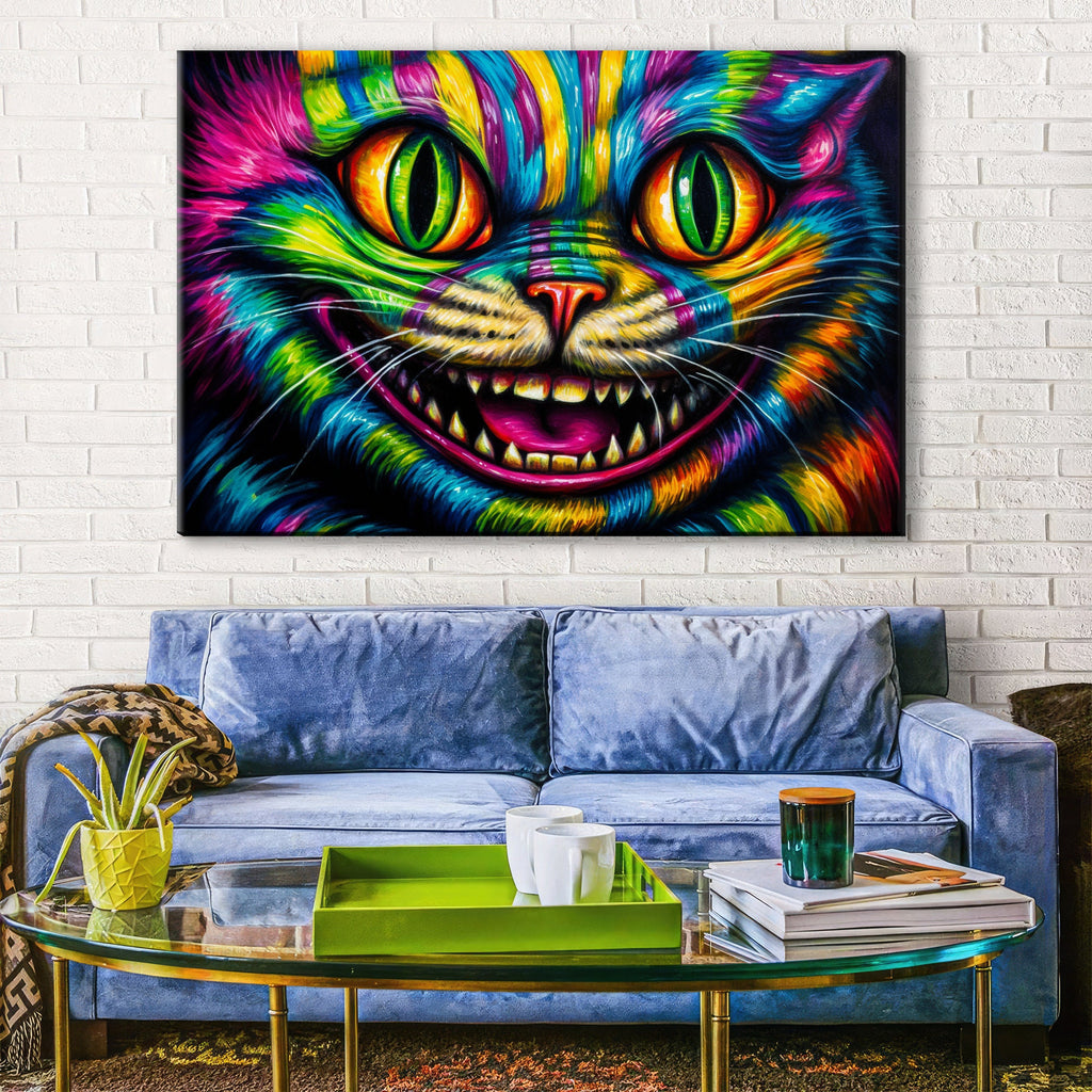Whimsical Canvas Print – Cheshire Cat Artwork on Gallery Wrapped Canvas, Ready to Hang