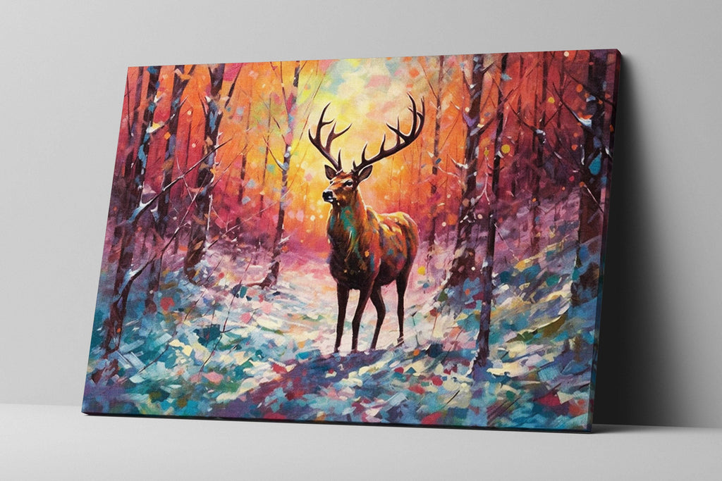 Reindeer Canvas Art - Snowy Winter Landscape | Christmas Wall Decor | Extra Large Canvas