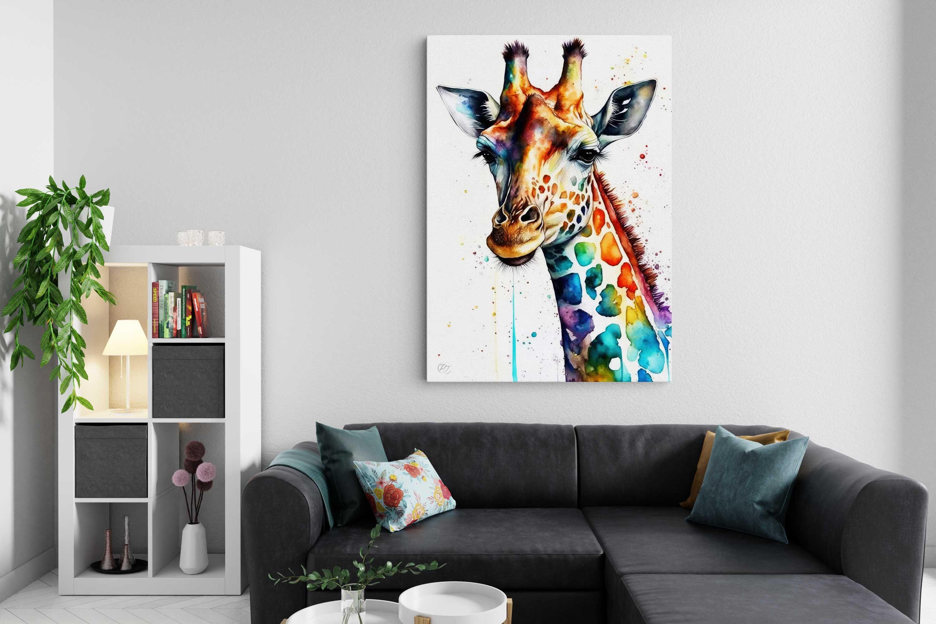 Giraffe Watercolor Art Print, Nursery Animal Canvas Print, Wildlife Framed Kids Wall Art