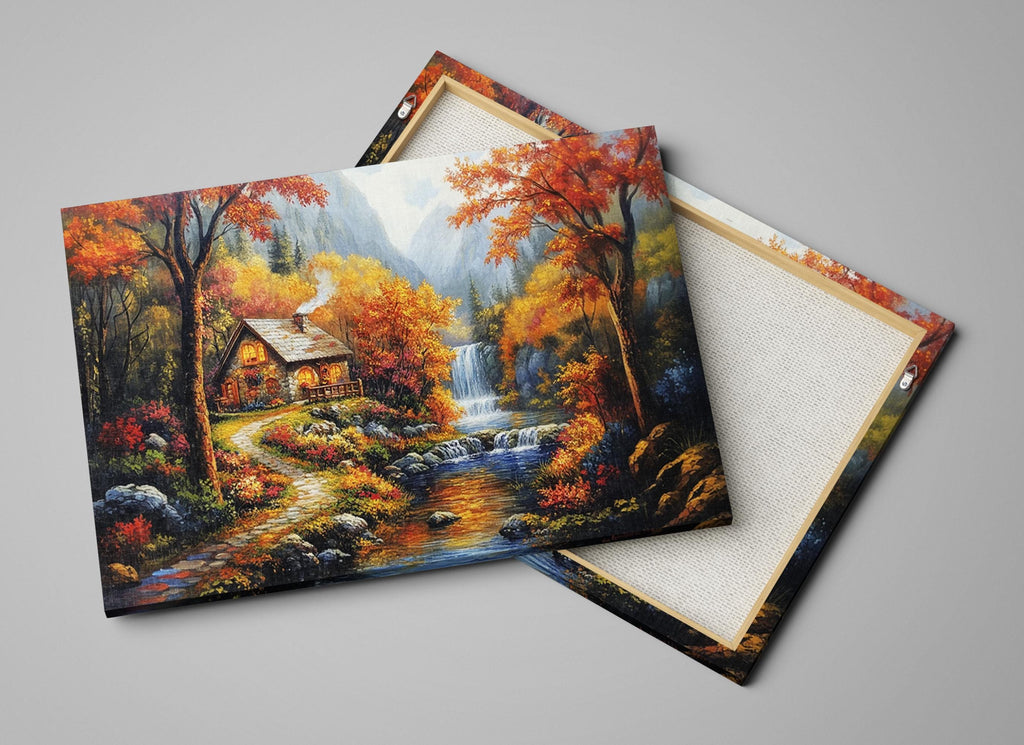 Autumn Landscape Canvas - Extra Large Framed Fall Wall Art, Cozy Rustic Decor