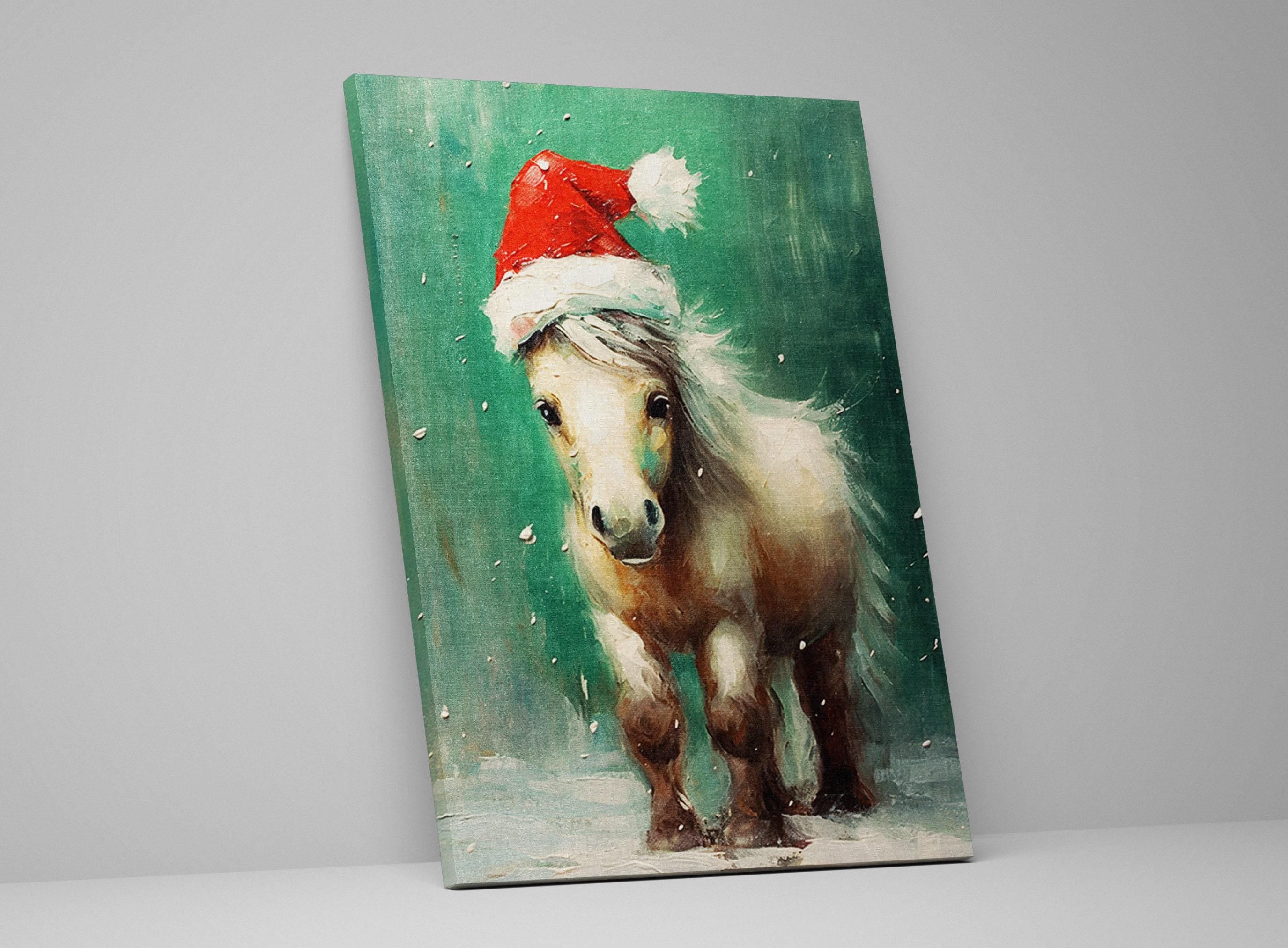 Christmas Pony Wall Art – Cute Holiday Canvas Gift | Extra Large Gallery Wrapped Print