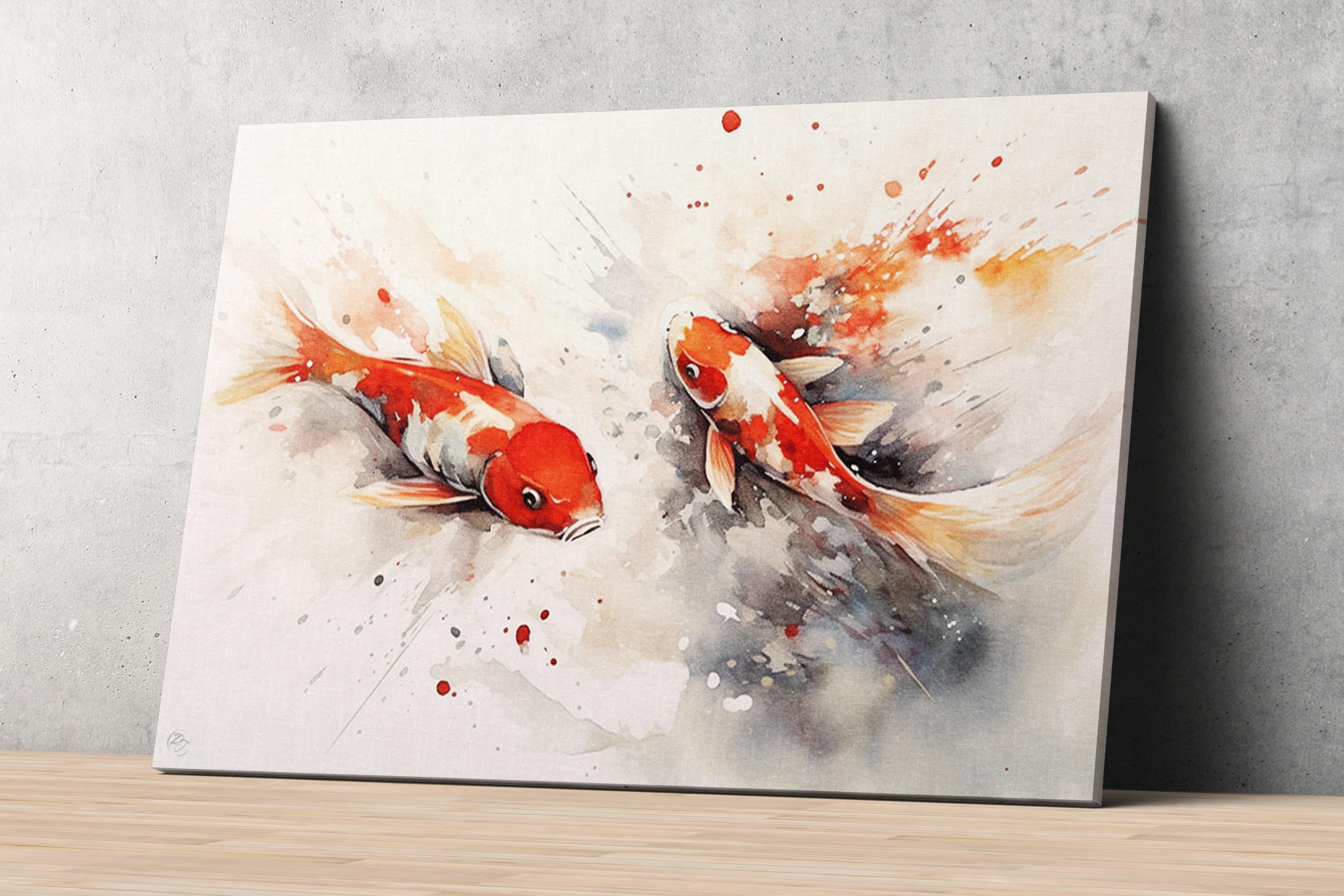 Koi Fish Watercolor - Tranquil Pond, Home Decor, Giclee Print on Canvas, Artist Paper, Watercolor Paper, Available in Extra Large Sizes
