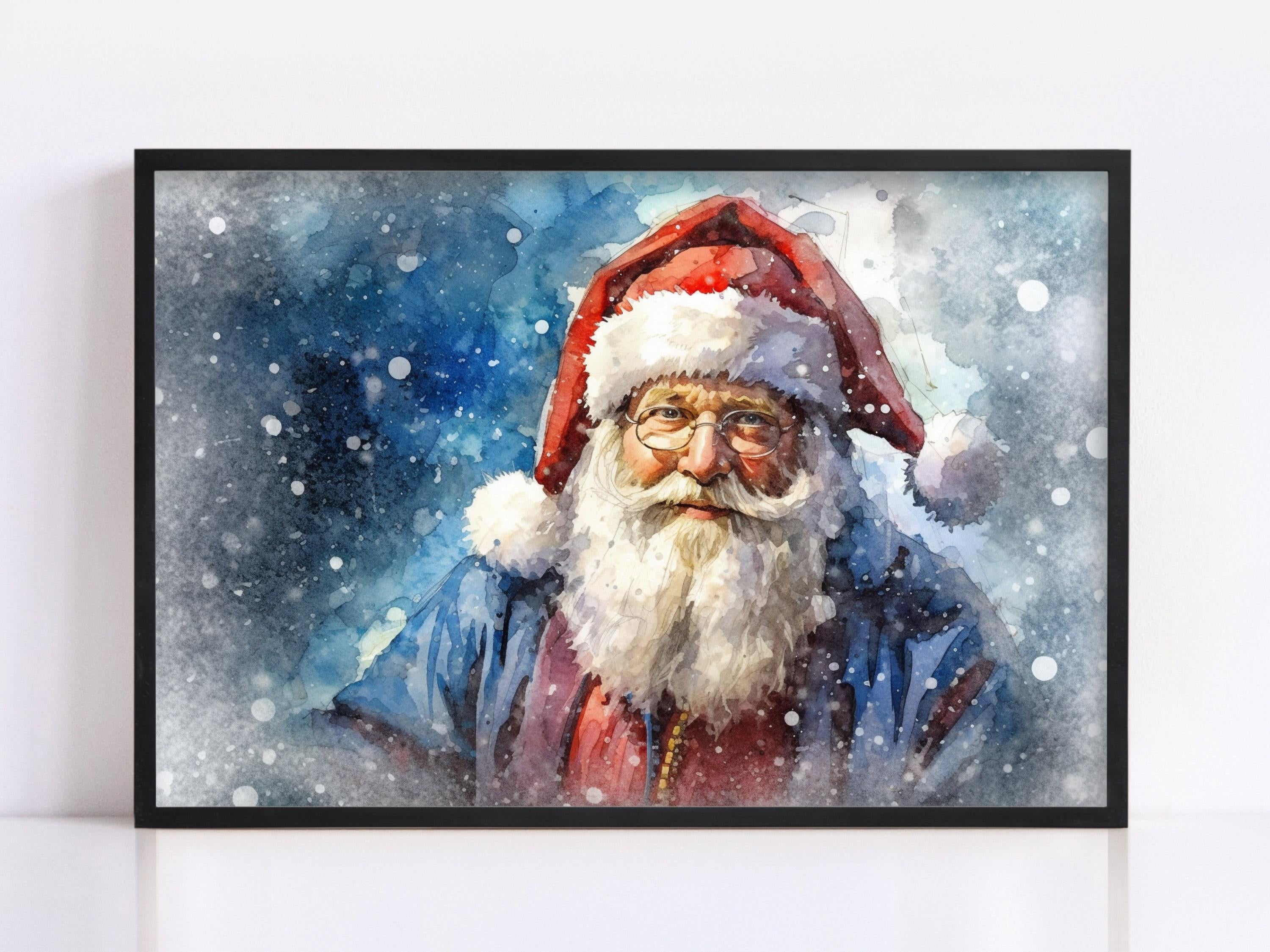 Santa Claus Watercolor - Festive Holiday Wall Art, Giclee Print on Canvas, Artist Paper, Watercolor Paper, Available in Extra Large Sizes