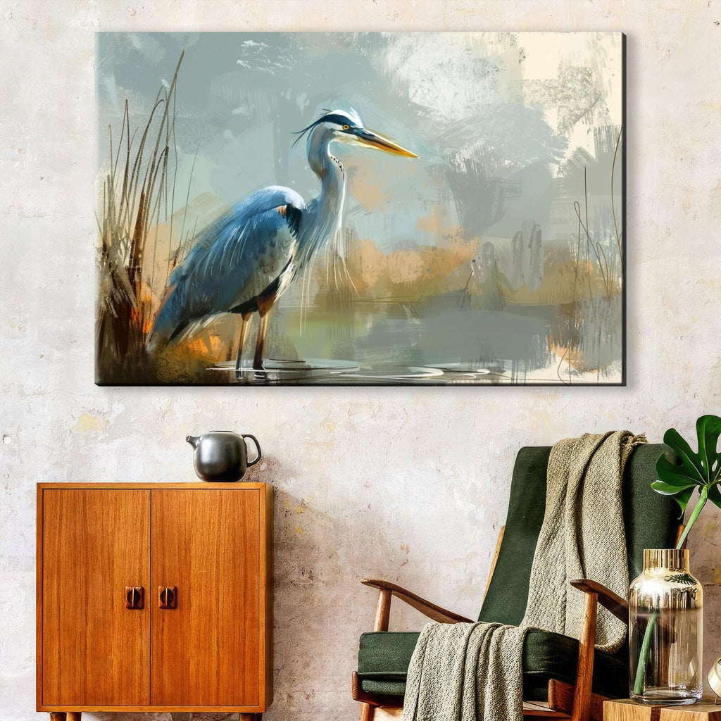 Blue Heron Canvas - Large Gallery Wrapped Canvas Art | Wetland Wildlife Wall Art