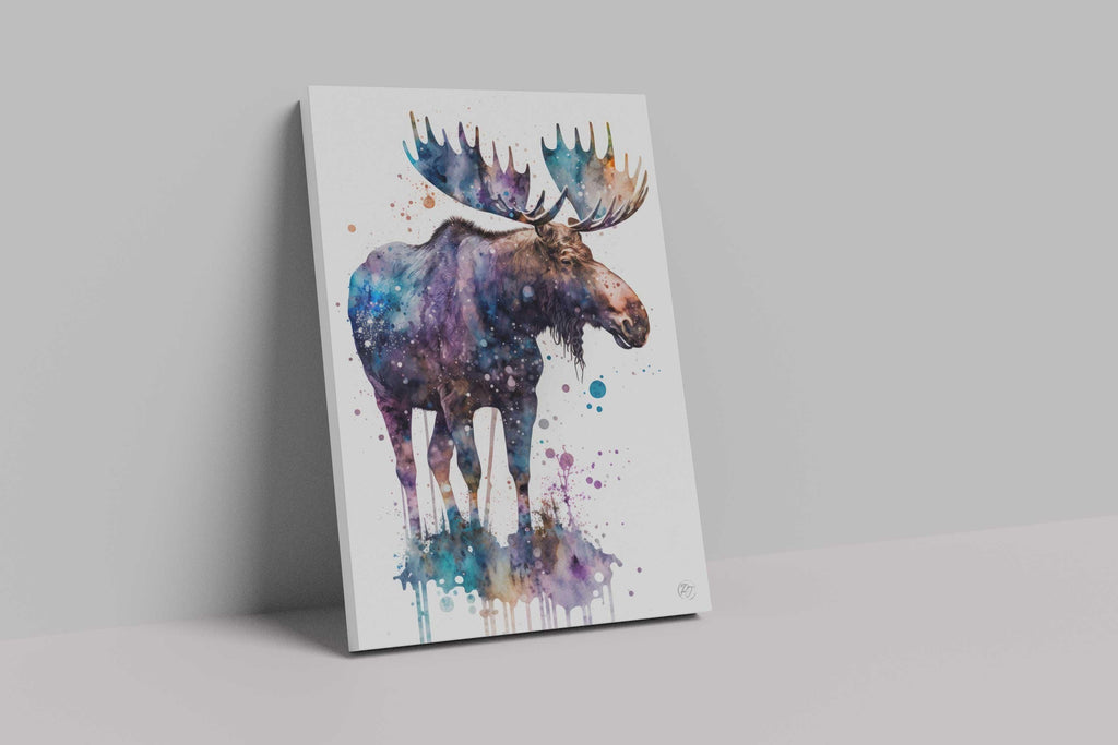 Moose Watercolor Art Print, Nursery Animal Canvas Print, Cute Decor, Framed Kids Wall Art