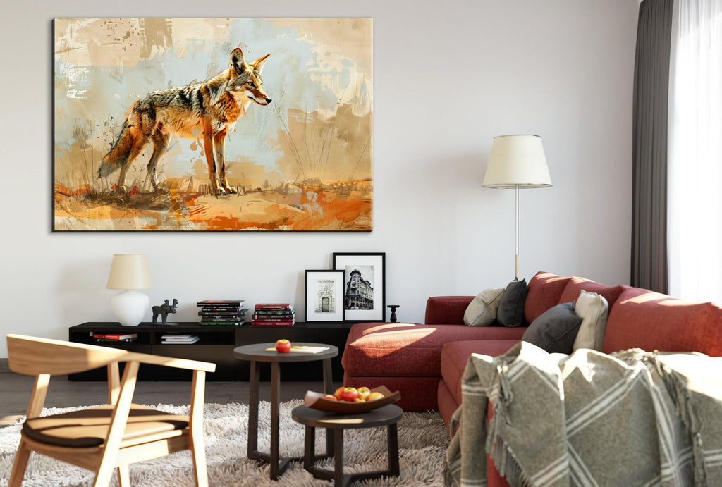 Texas Ranch Wall Art – Minimalist Coyote Print on Extra Large Gallery-Wrapped Canvas