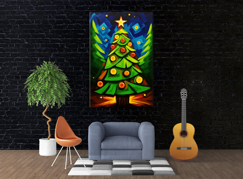 Christmas Tree Canvas - Large Geometric Holiday Wall Art | Gallery Wrapped Artist Print