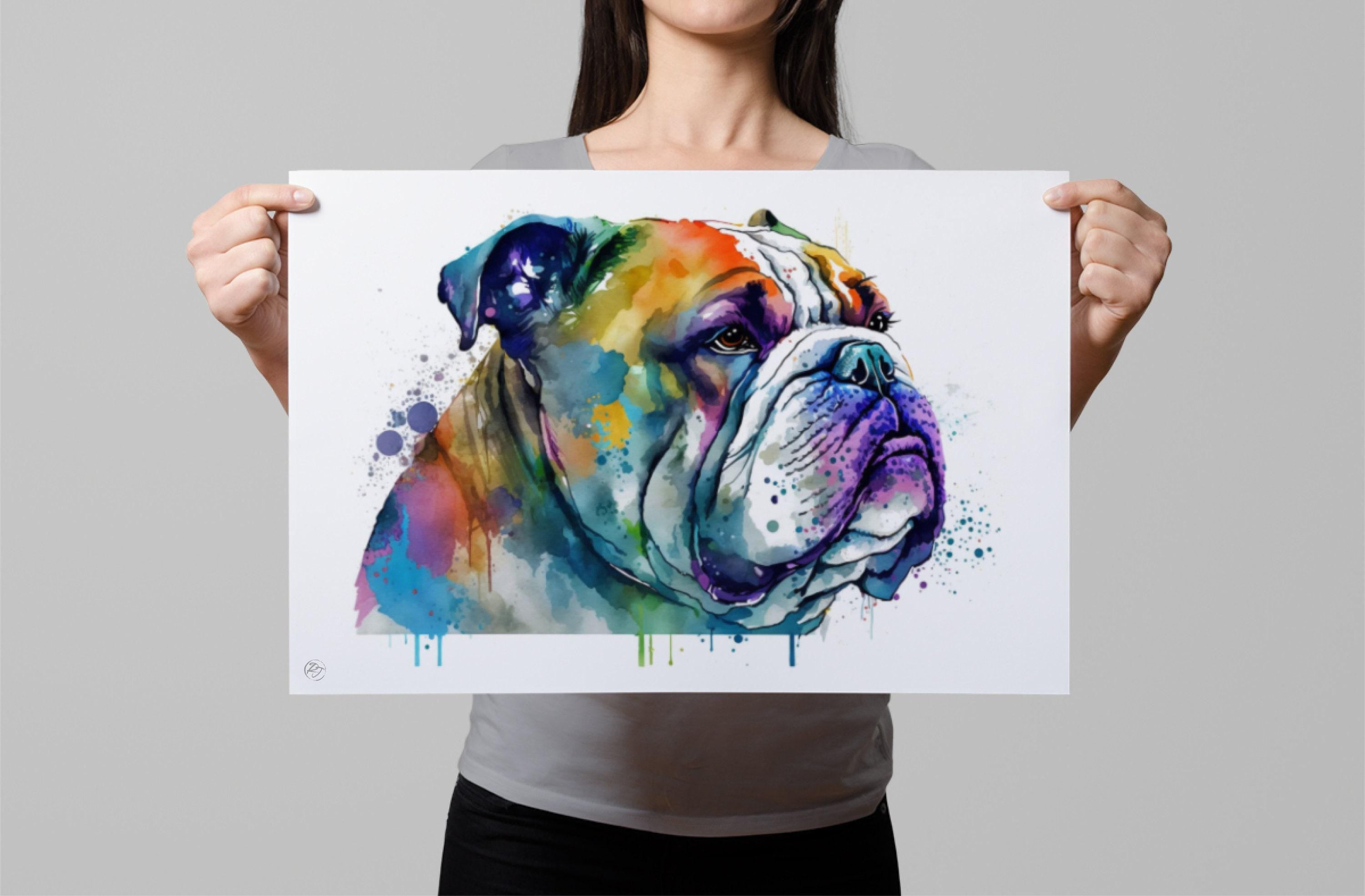 Bulldog Beauty: English Bulldog Watercolor Painting, Giclee Print on Canvas, Artist Paper, Watercolor Paper, Available in Extra Large Sizes
