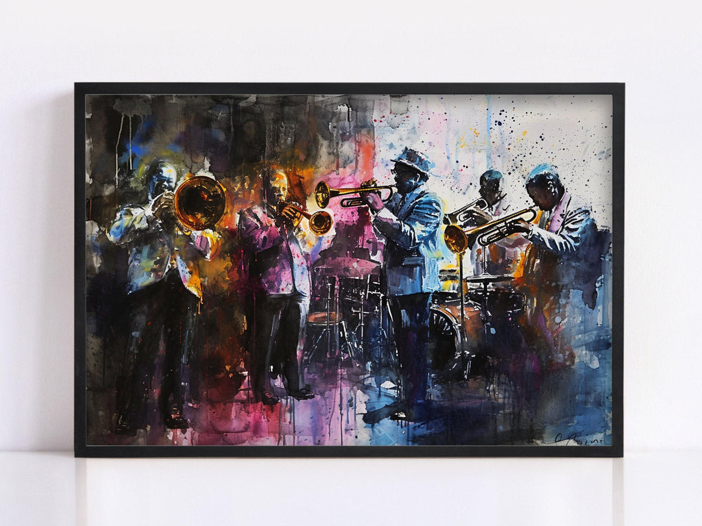 Soulful Jazz Band Watercolor Print – Jazz Wall Art, Giclee Print on Canvas, Artist Paper, Watercolor Paper, Available in Extra Large Sizes
