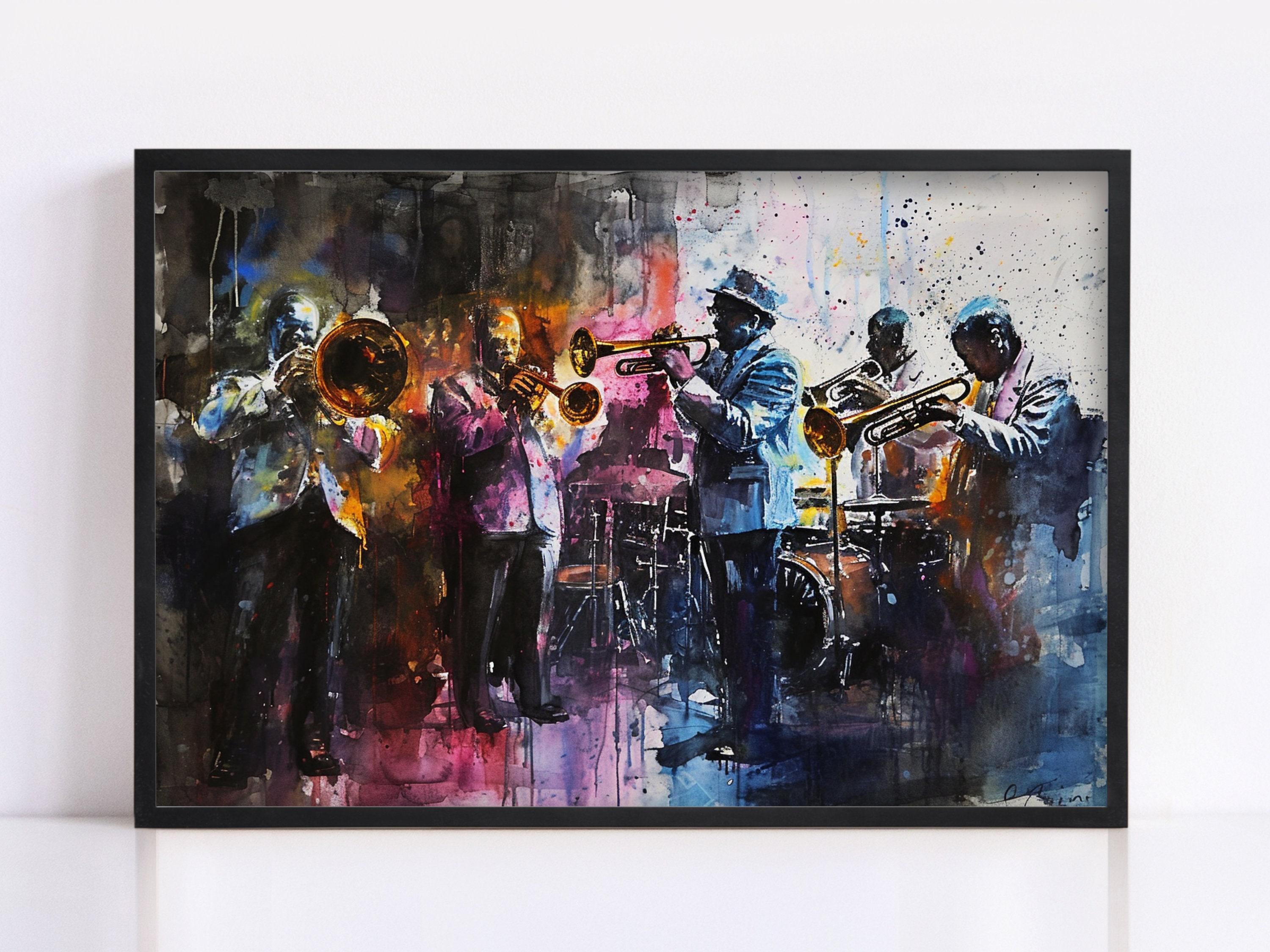 Soulful Jazz Band Watercolor Print – Jazz Wall Art, Giclee Print on Canvas, Artist Paper, Watercolor Paper, Available in Extra Large Sizes