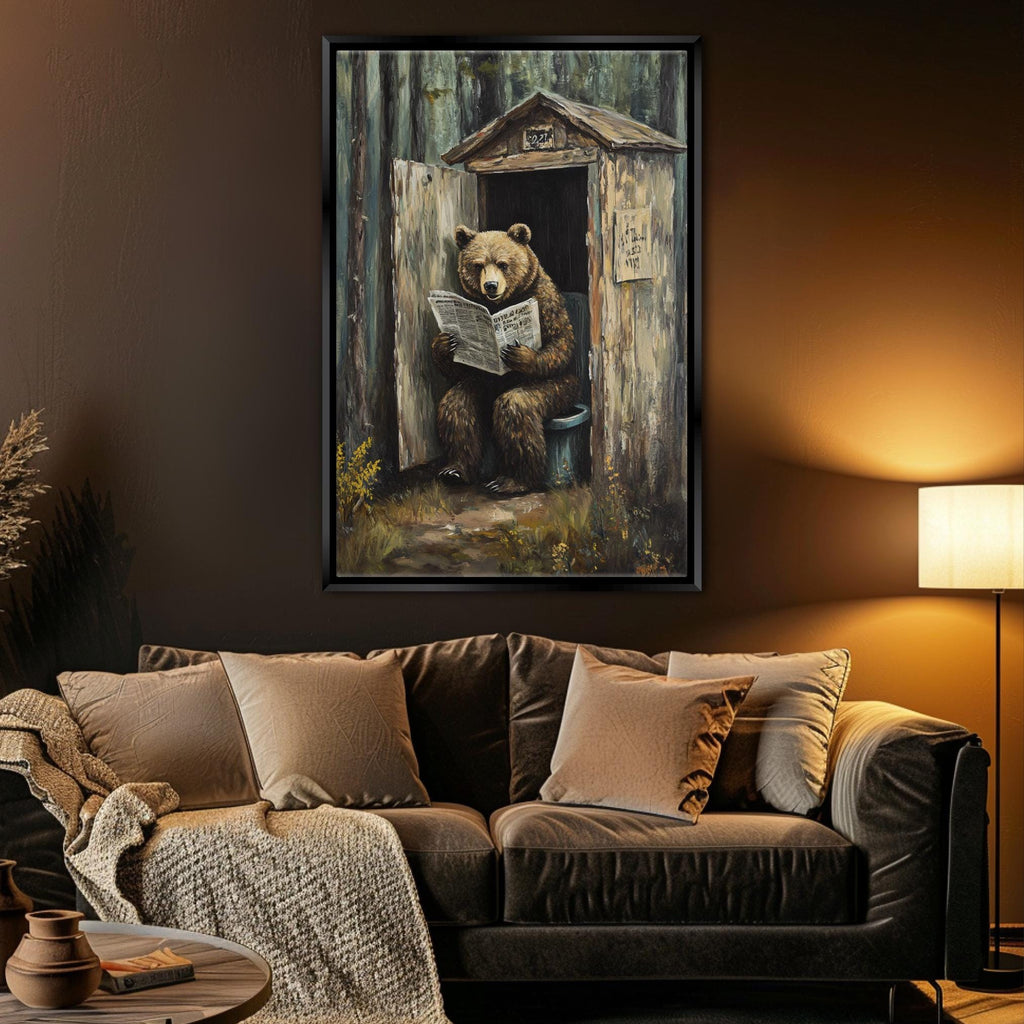 a painting of a bear reading a newspaper