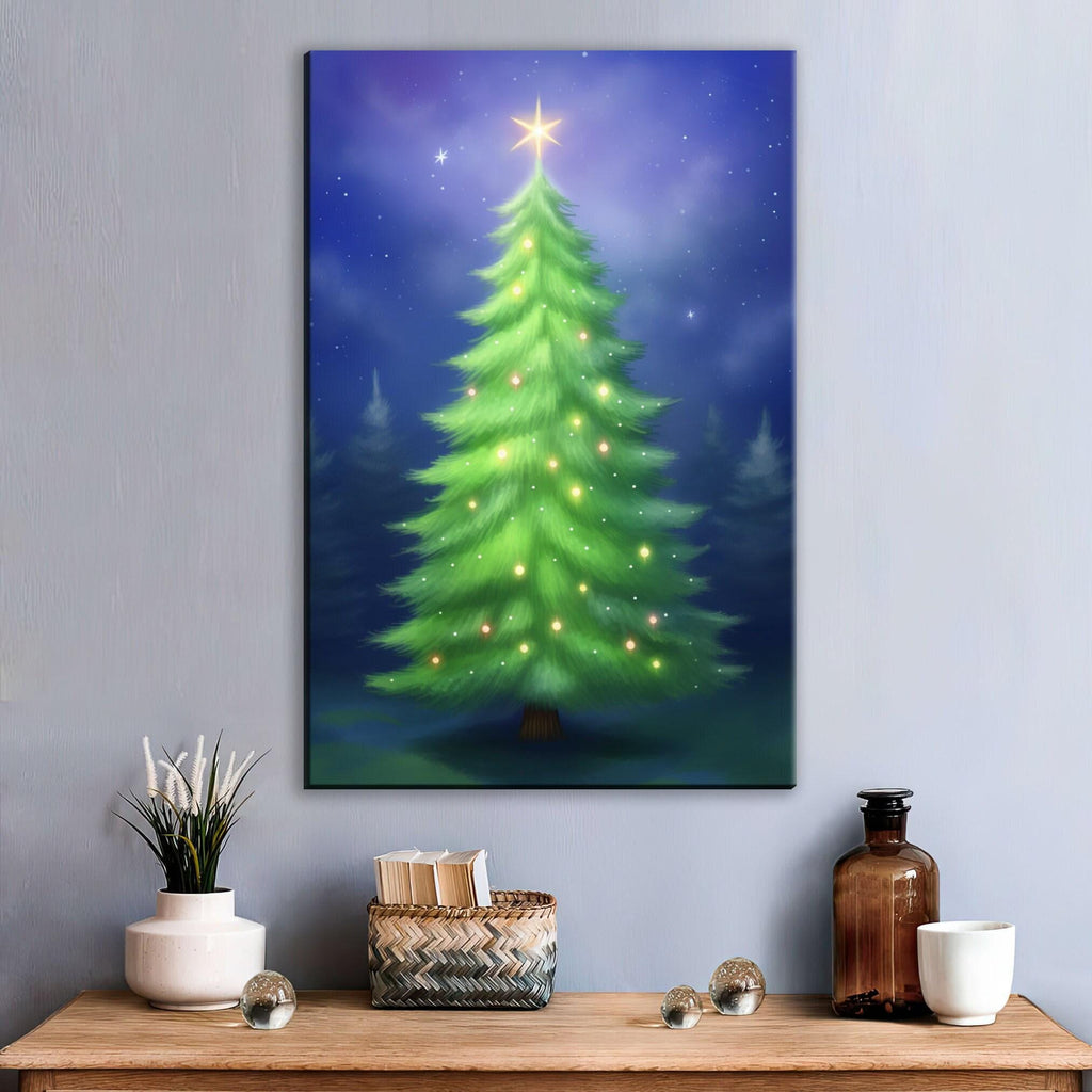 Christmas Canvas Art - Digital Holiday Tree Giclee Print Canvas, Ready to Hang, Large