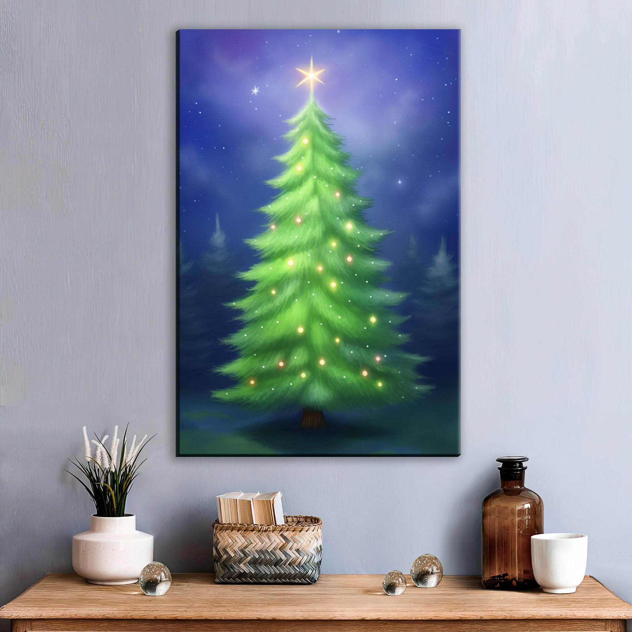 Christmas Canvas Art - Digital Holiday Tree Giclee Print Canvas, Ready to Hang, Large