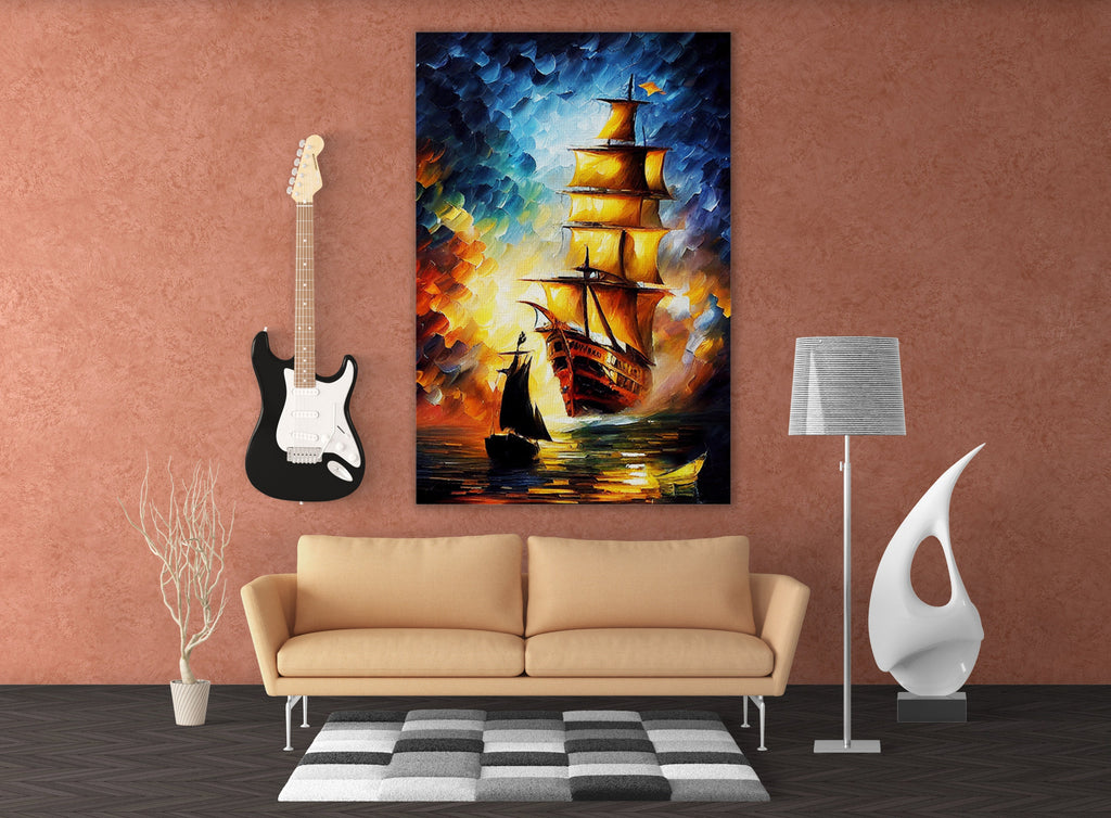 Pirate Ship Canvas Art – High Quality Oil Painting Print on Wooden Frame