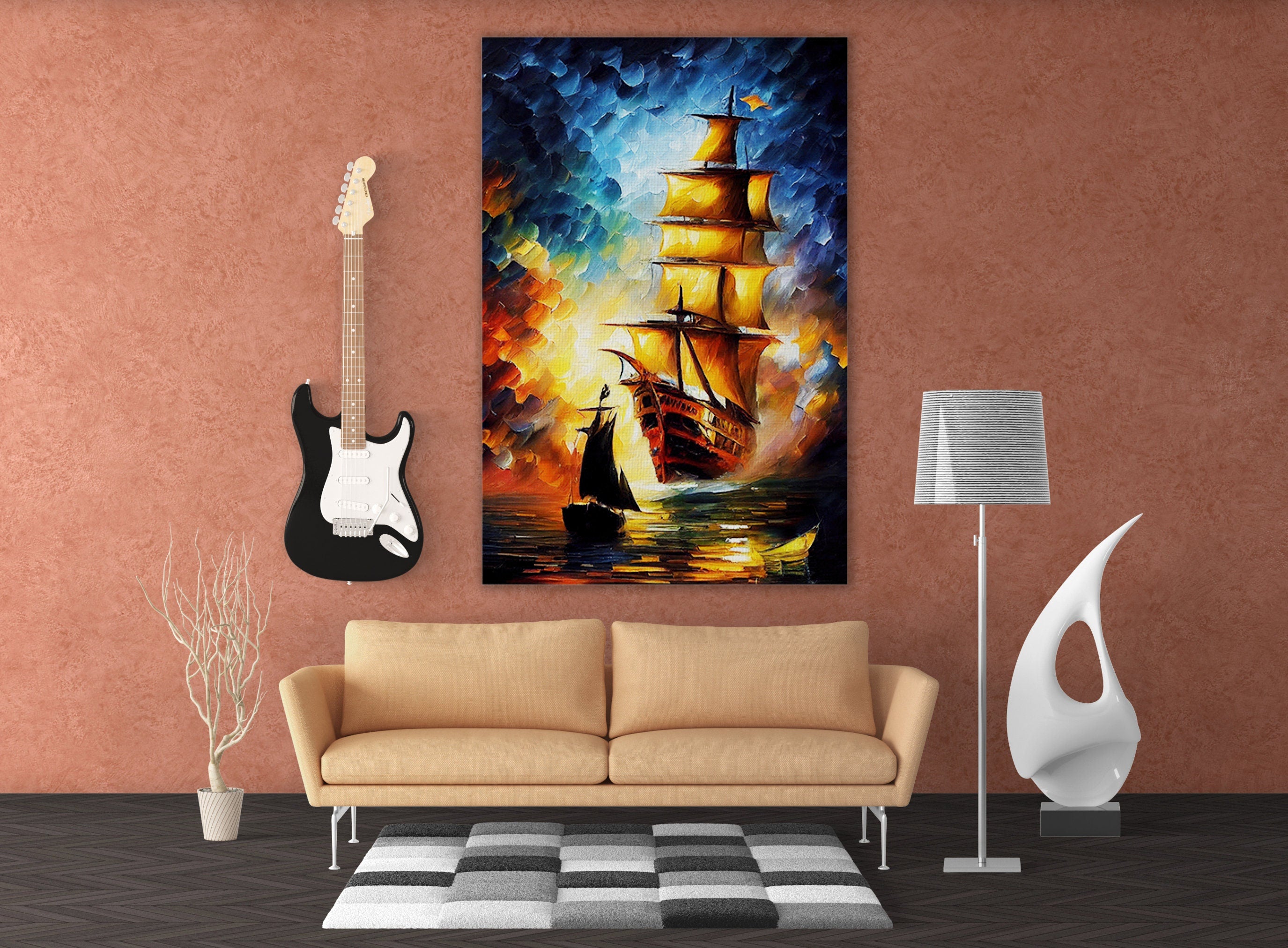 Pirate Ship Canvas Art – High Quality Oil Painting Print on Wooden Frame
