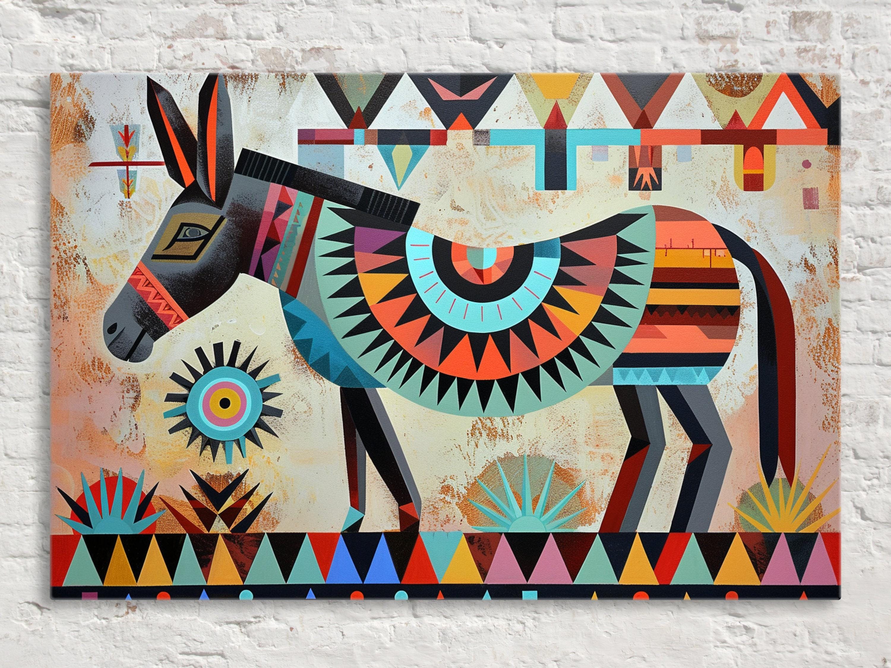 Tribal Donkey Portrait - Southwest Donkey Art on Large Gallery Wrapped Canvas