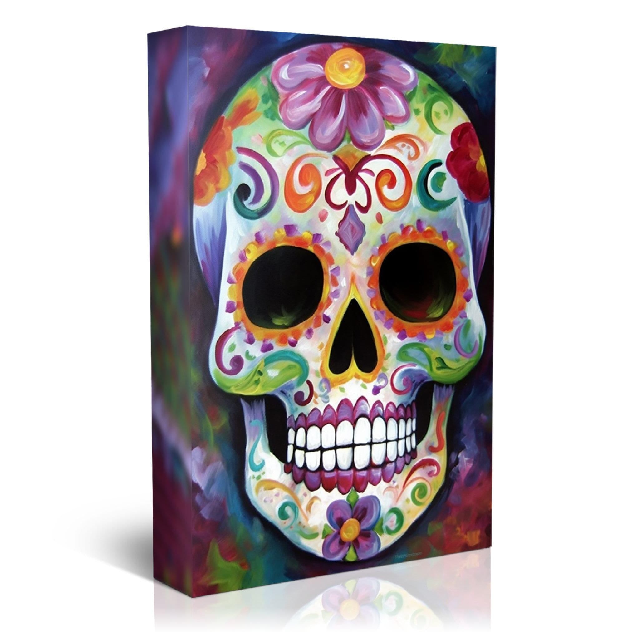 Sugar Skull Wall Art – Colorful Day of the Dead Art on Large Giclee Canvas Print