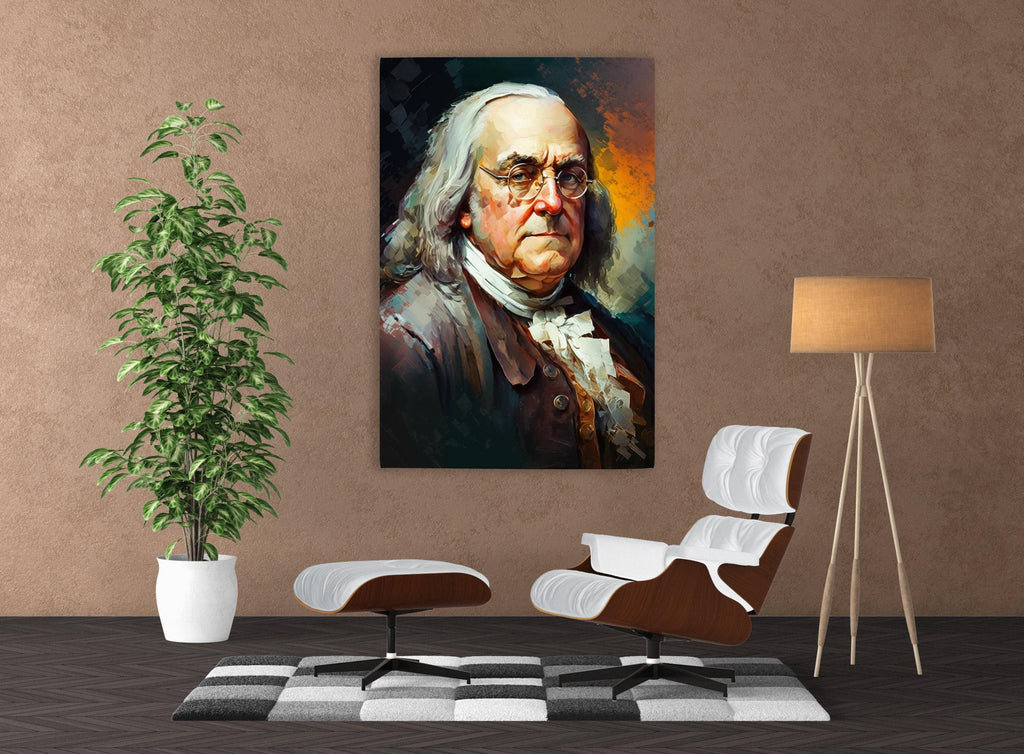 Benjamin Franklin Canvas Art - Founding Father Portrait | Historical Wall Art Print