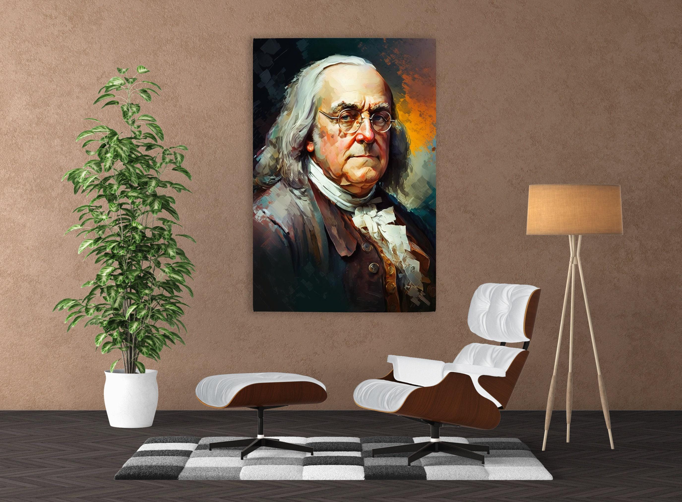 Benjamin Franklin Canvas Art - Founding Father Portrait | Historical Wall Art Print