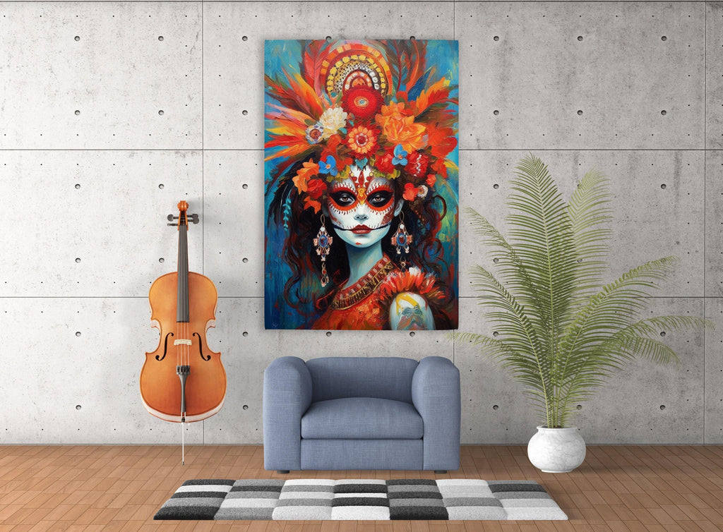 Day Of The Dead Art - Large Canvas Print Featuring Vibrant Sugar Skull Wall Art