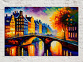 Amsterdam Canvas Art – Bridges of Amsterdam Vibrant Cityscape Painting on Gallery Ready Canvas
