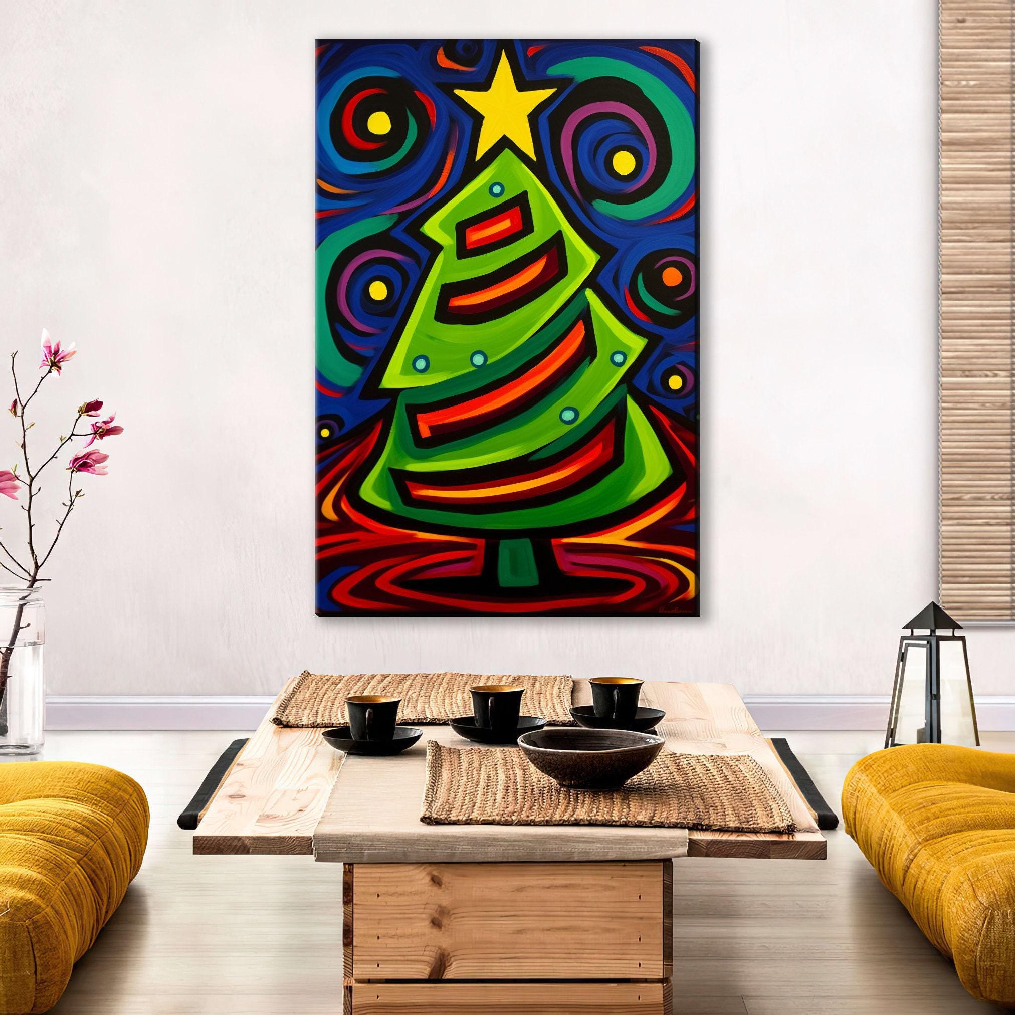 Cubist Christmas Tree Art - Gallery Wrapped Canvas with Scratch Resistant Frame