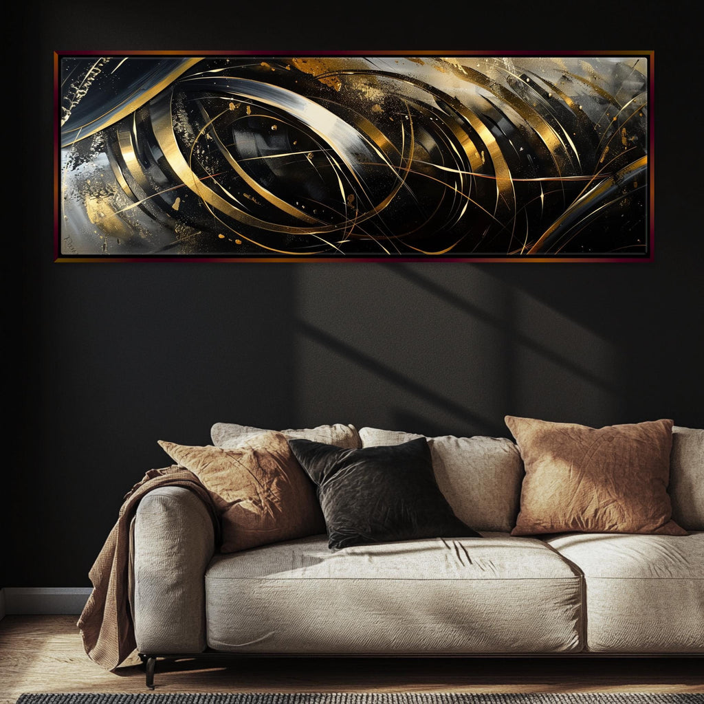 a living room with a couch and a painting on the wall