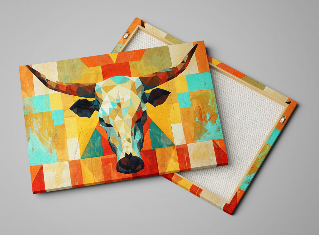 Mid Century Modern Wall Art – Cow Skull Canvas, Gallery Wrapped, Ready to Hang