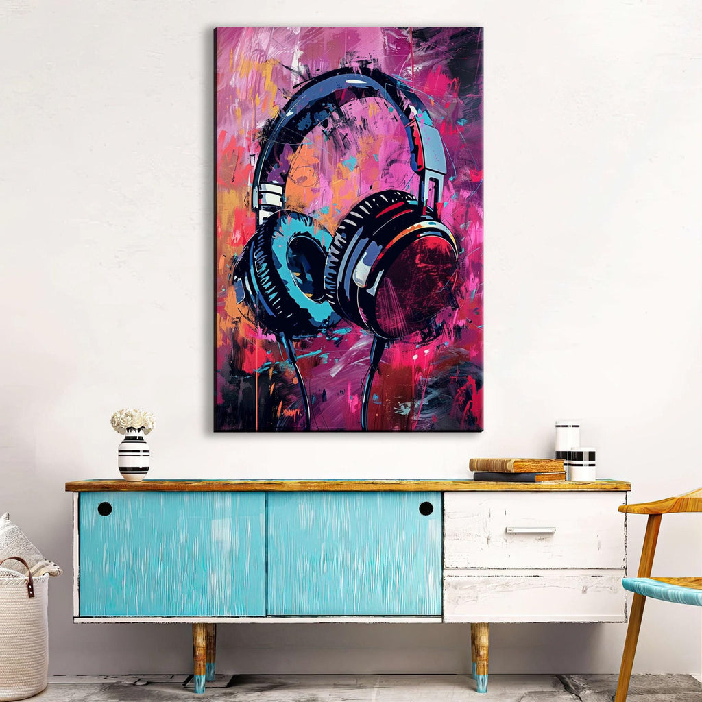 Headphones Wall Art – Modern Music Decor | Vibrant Canvas Wall Art Print