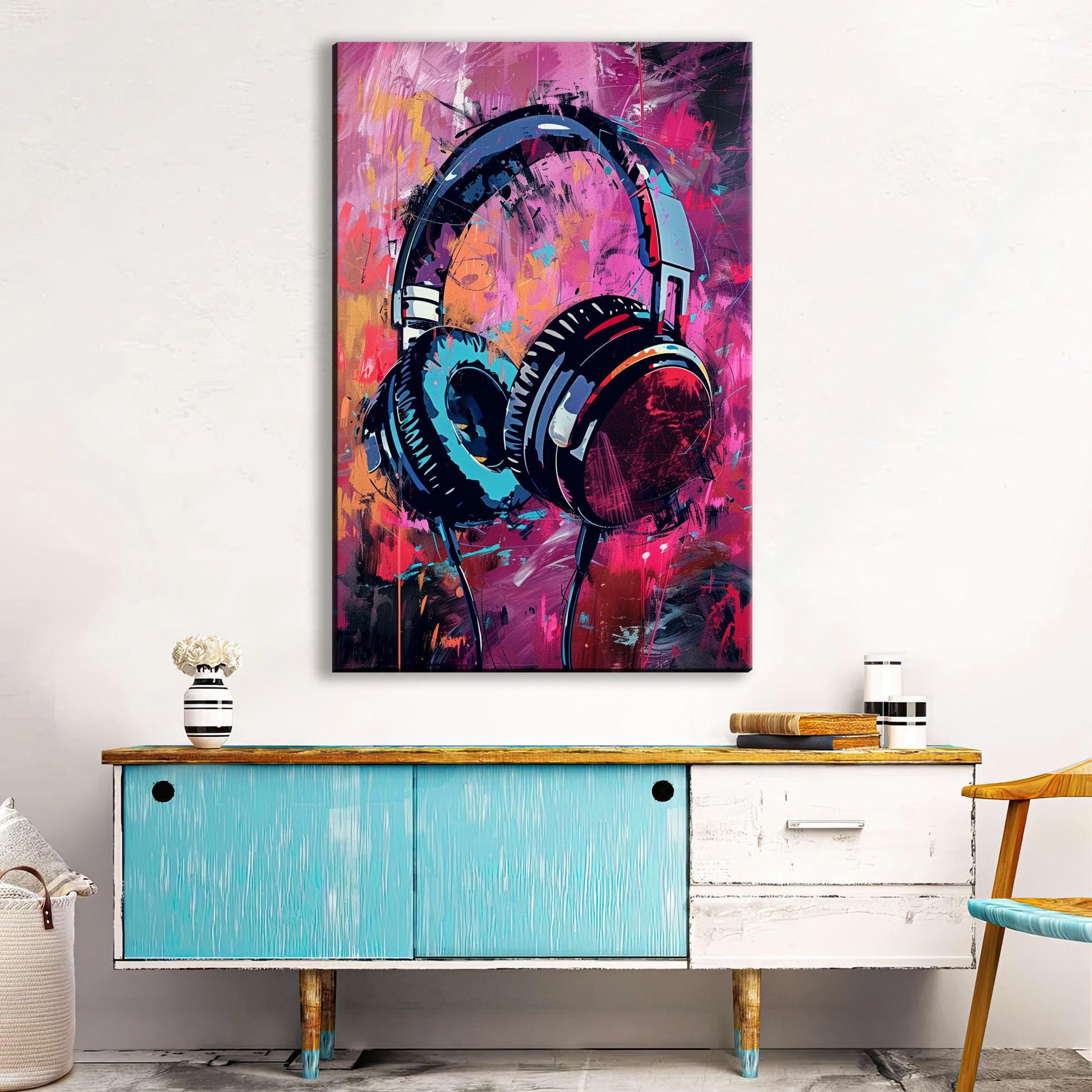 Headphones Wall Art – Modern Music Decor | Vibrant Canvas Wall Art Print