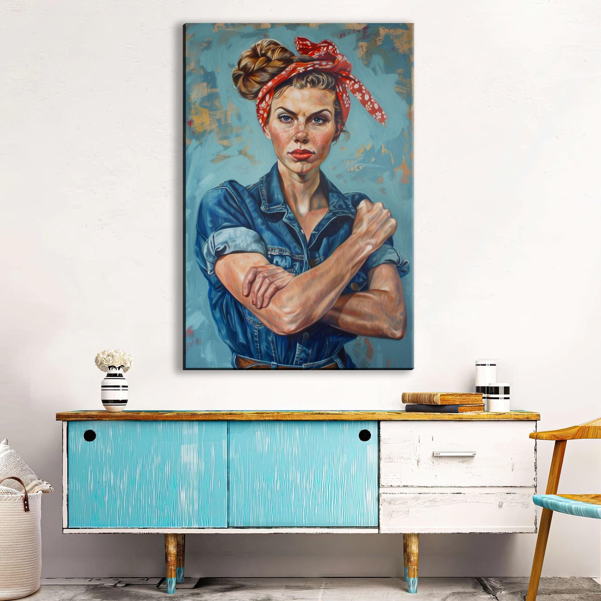 Rosie the Riveter Painting – Large Canvas Wall Art | Gallery Wrapped Canvas with Scratch Resistant Coating