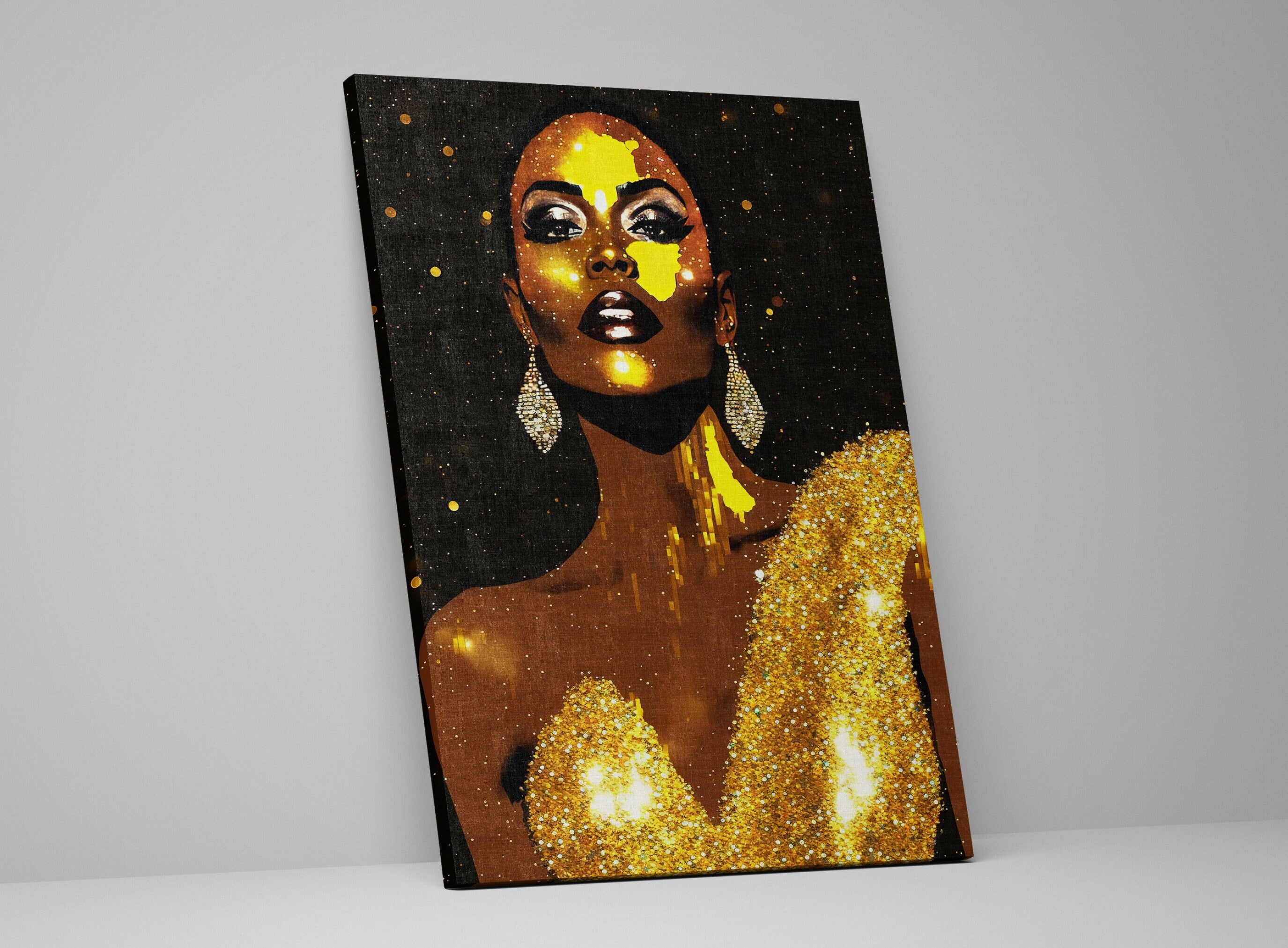 Black Woman Canvas – African American Art | Black And Gold Giclee Print, Vibrant Wall Decor