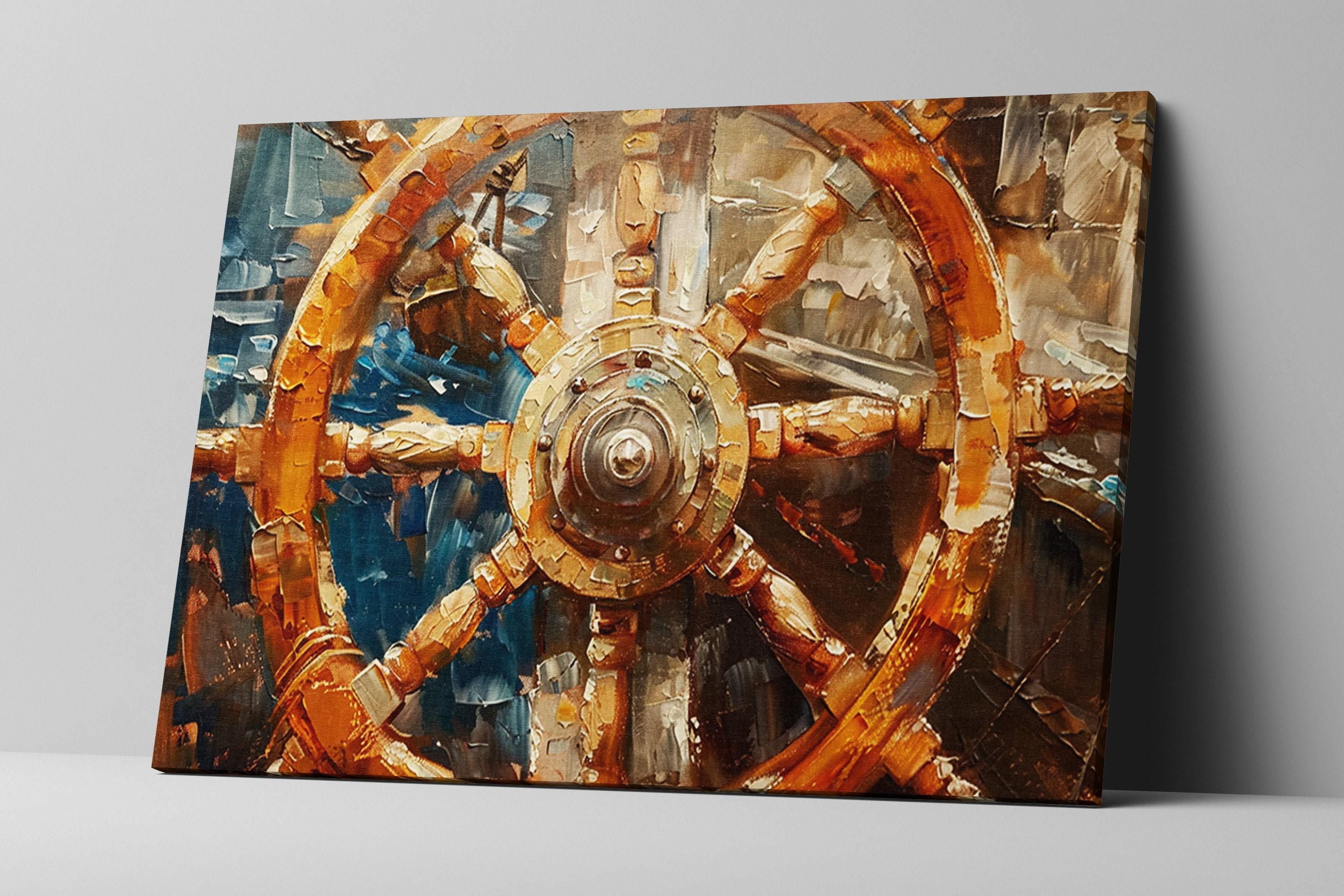 Vintage Ship Wheel Art – Large Gallery Wrapped Canvas | Nautical Heritage Wall Decor