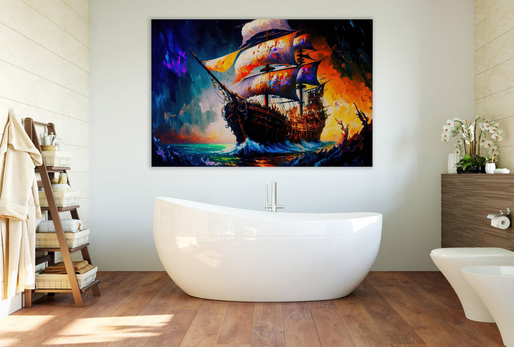 Pirate Ship Canvas – Colorful Kids Room Wall Art With Vibrant Pirate Painting
