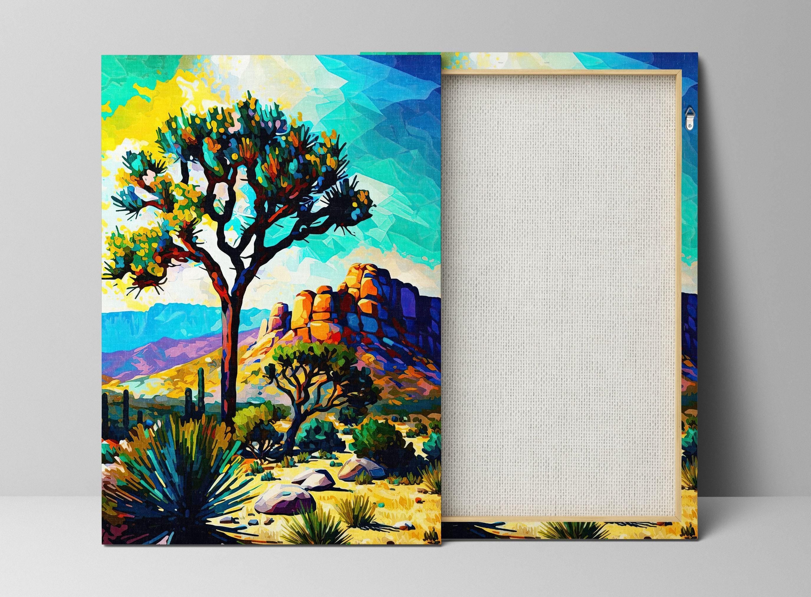 Joshua Tree Canvas Print – Southwest Landscape Painting | Vibrant Desert Art On Wood Frame
