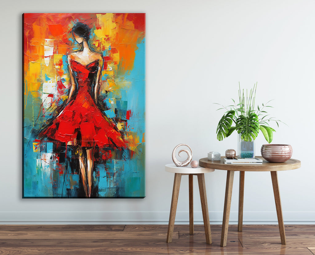 Red Dress Canvas Art – Abstract Woman Painting | High Quality Giclee Print