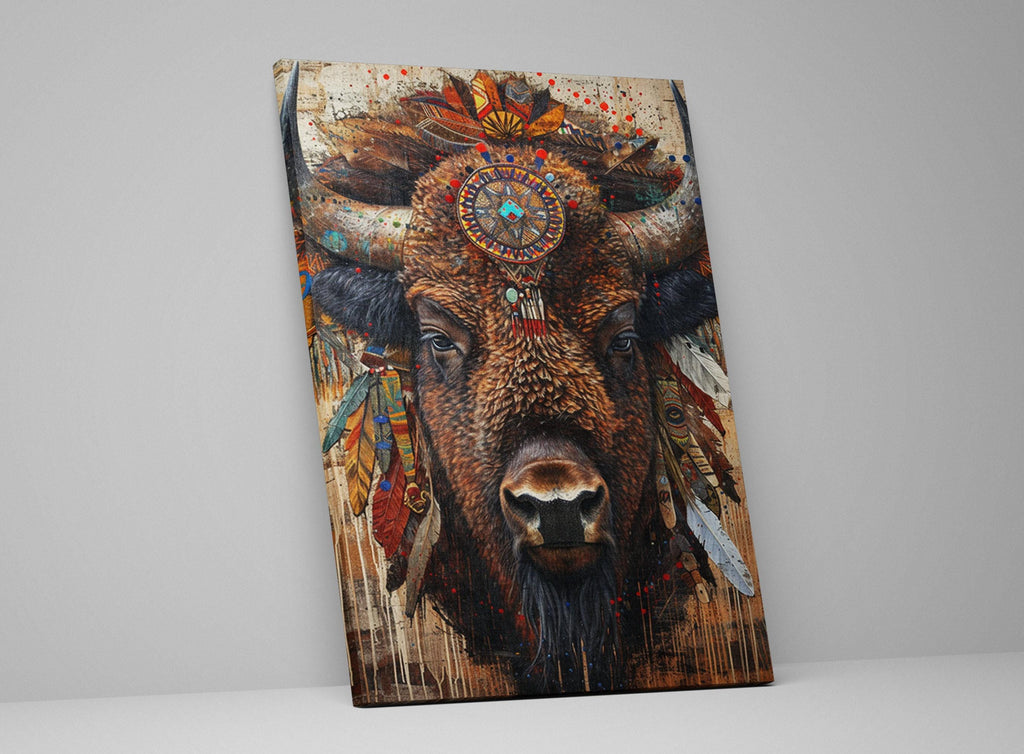 Native American Bison Art – Large Canvas Art | Gallery Wrapped Canvas, Ready to Hang