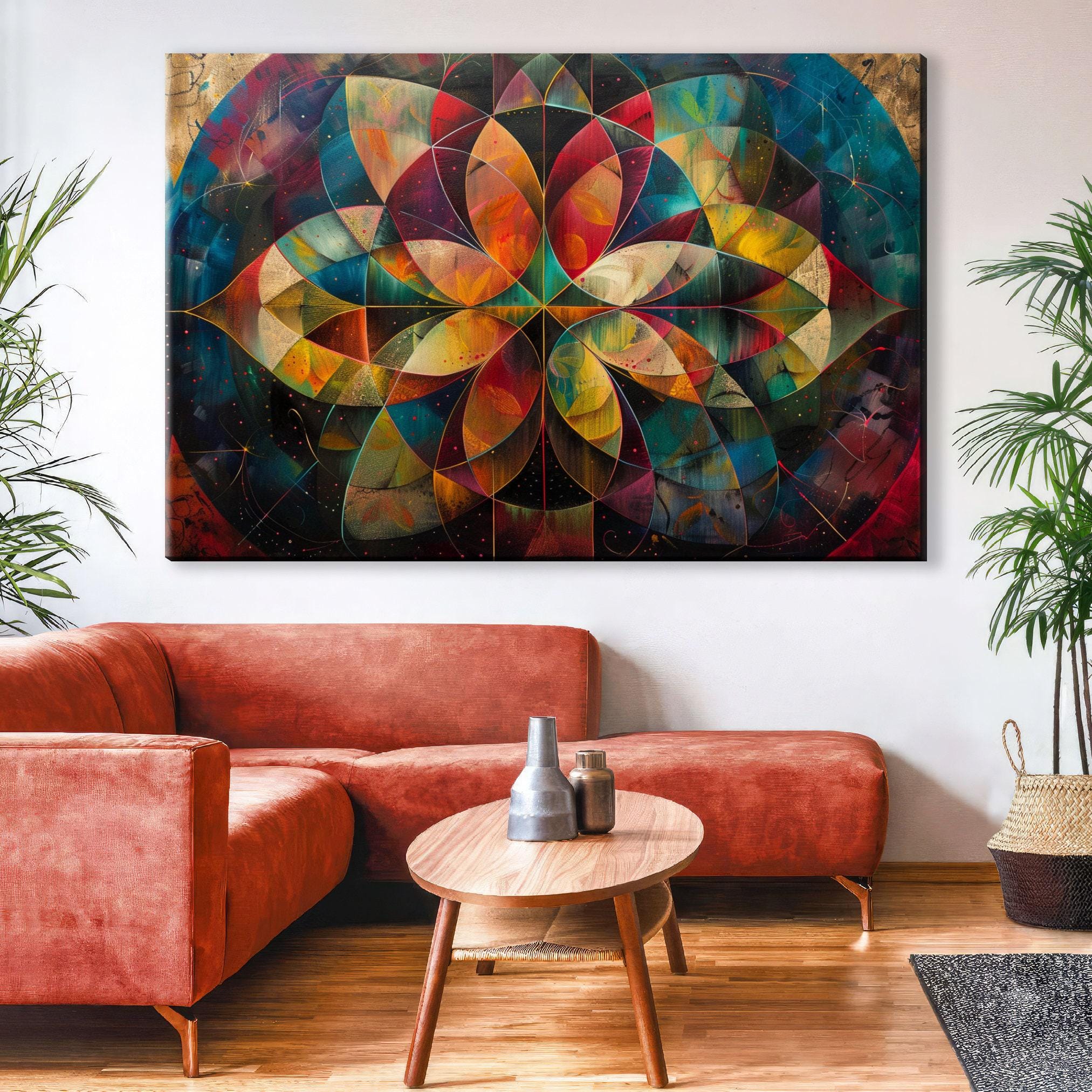 Sacred Geometry Art on Gallery Wrapped Canvas | Abstract Flower Art, Extra Large, UV Coated