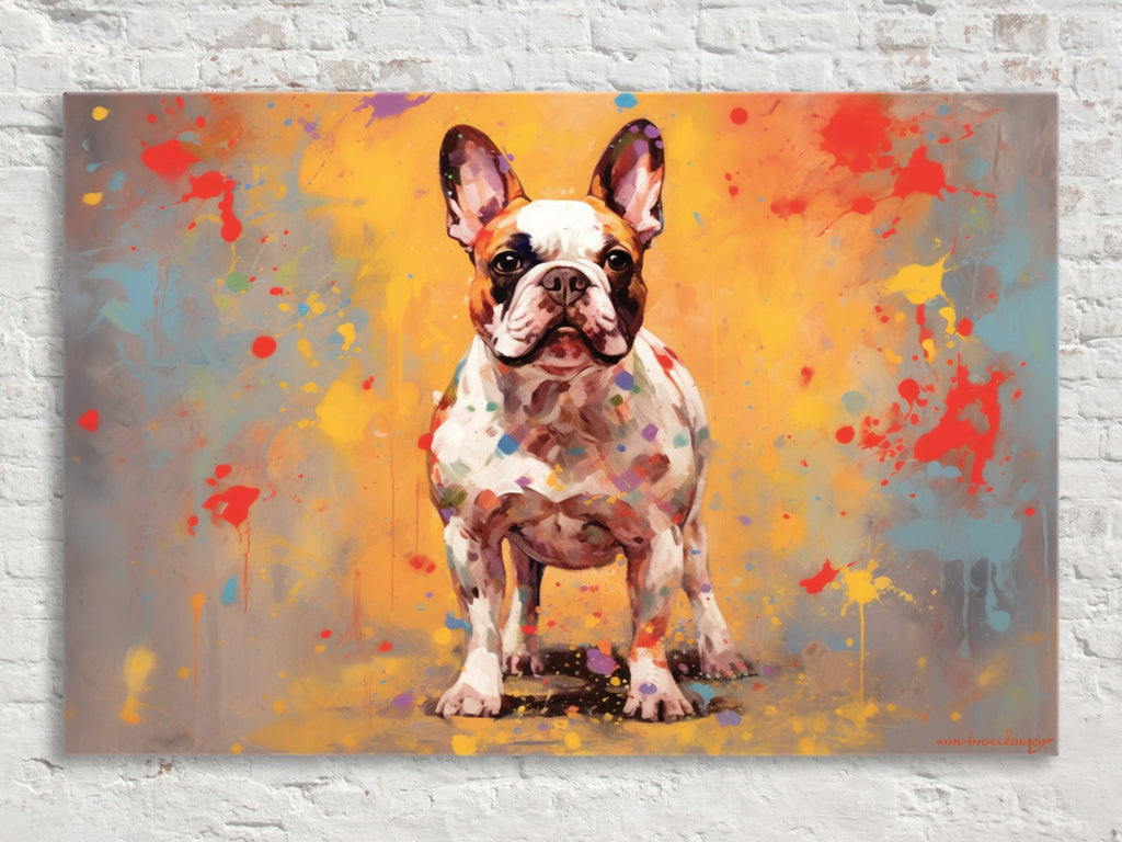 French Bulldog Painting - Gallery Wrapped Canvas Wall Art | Colorful Bulldog Portrait