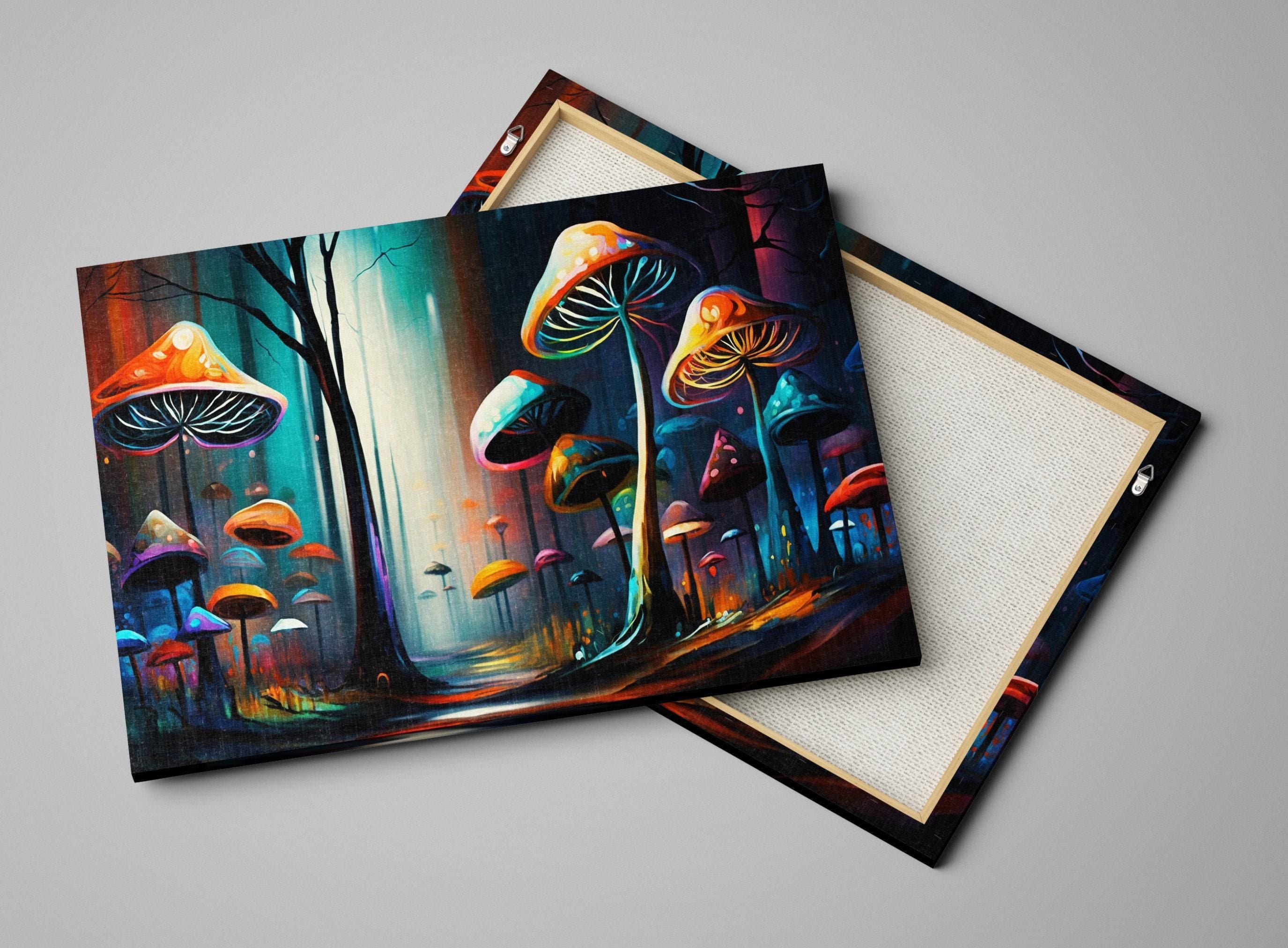 Psychedelic Mushrooms Canvas – Trippy Landscape Art with Vibrant Psychedelic Wall Decor