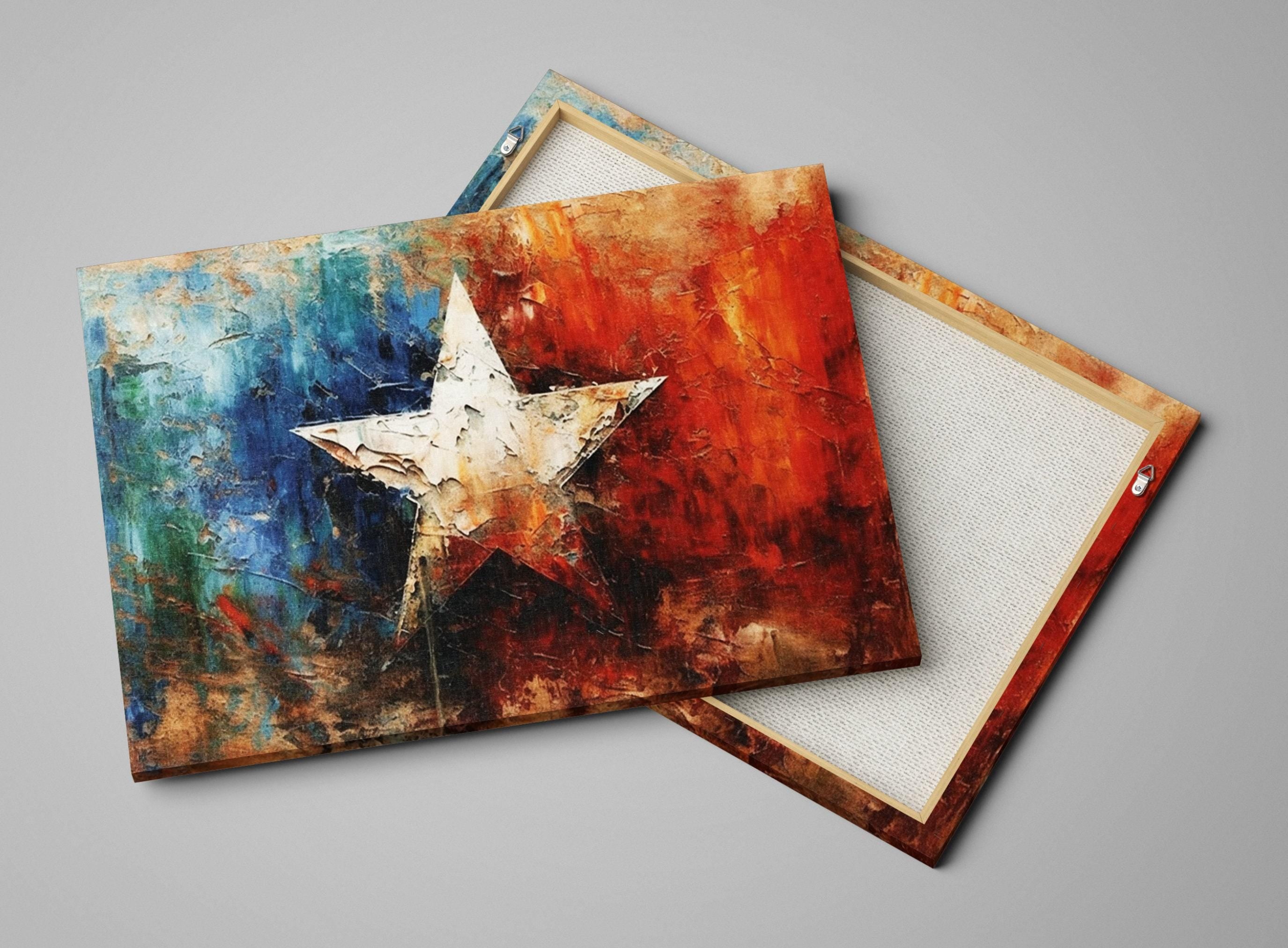 Texas Lone Star Wall Art – Large Canvas Art on Real Wood Frame with Acid Free Ink Print