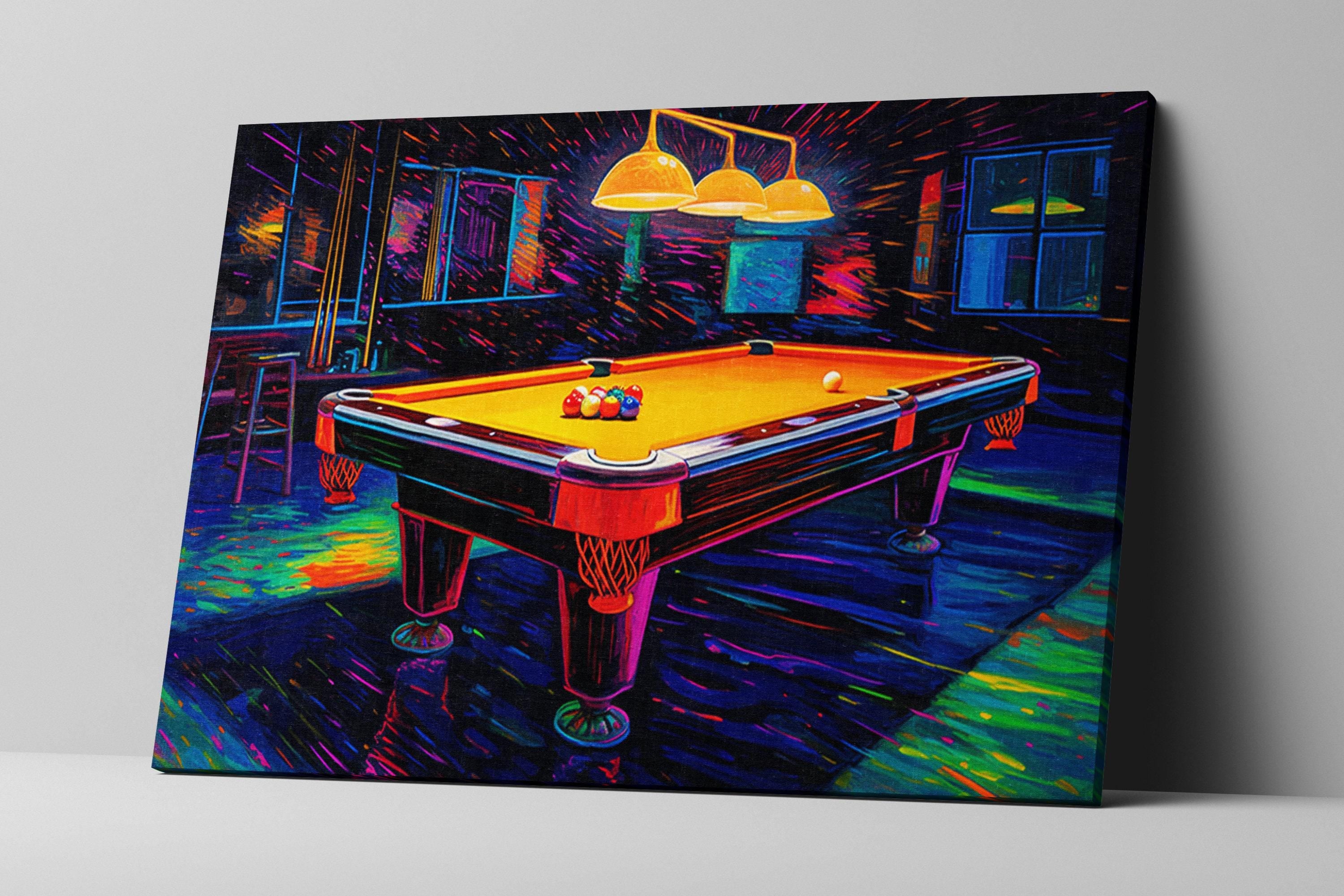 Neon Synthwave Pool Art – Vintage Billiards Table Print | Ready to Hang Canvas