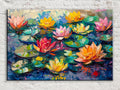 Water Lilies Canvas | Large Canvas Art - Oversized Botanical Wall Art in Impasto Painting Style